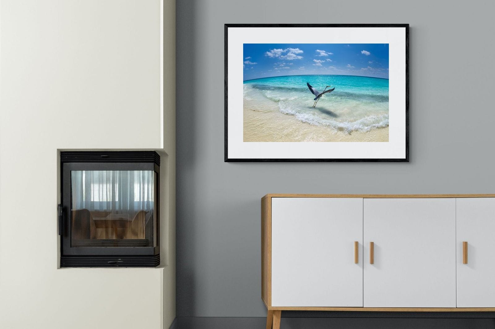 Sea Heron-Wall_Art-100 x 75cm-Framed Print-Black-Pixalot