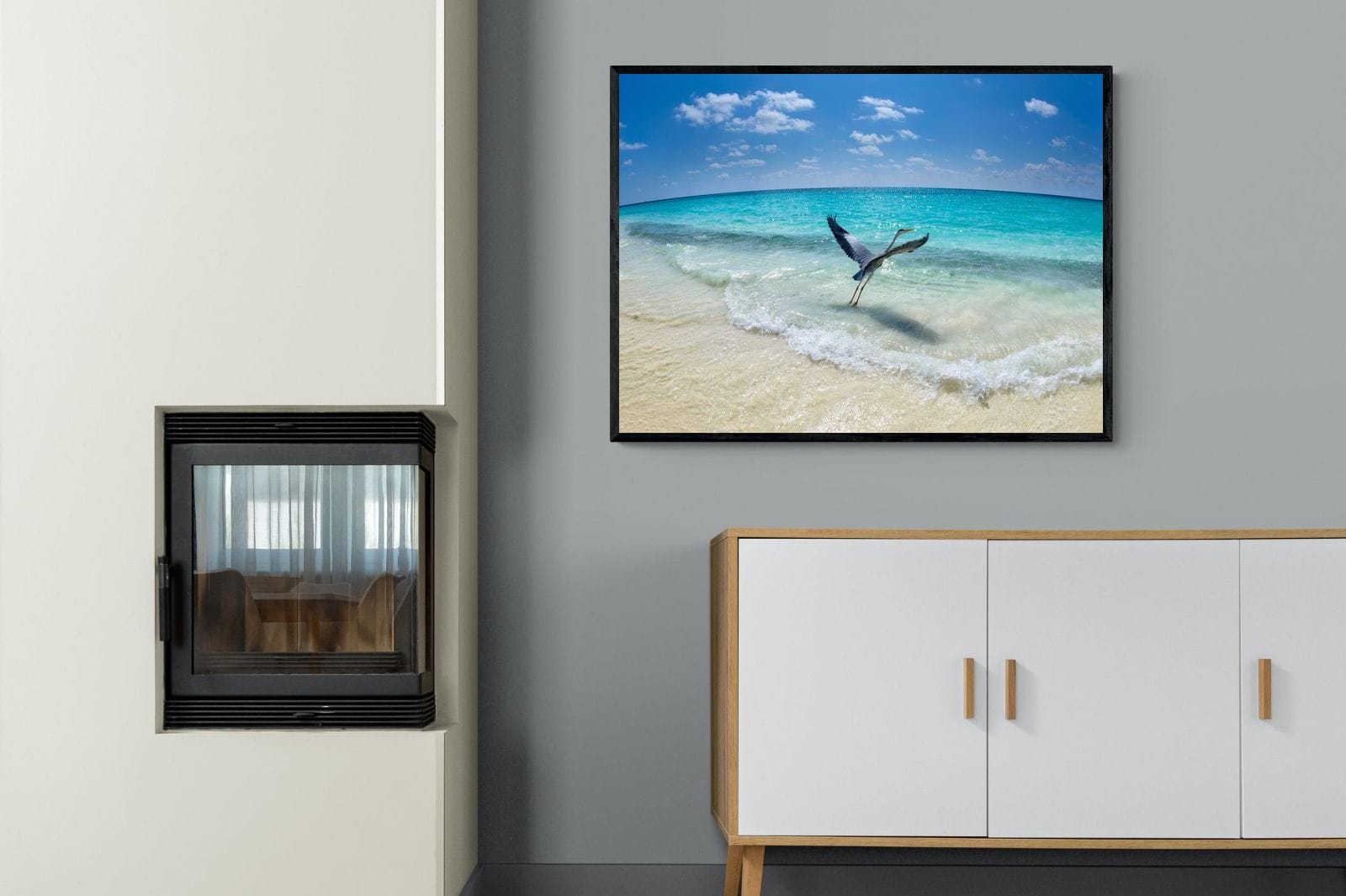 Sea Heron-Wall_Art-100 x 75cm-Mounted Canvas-Black-Pixalot