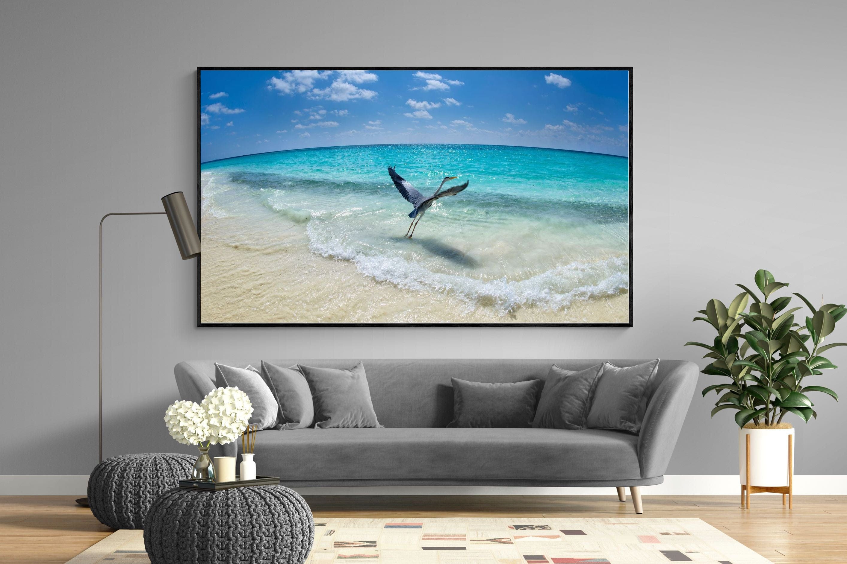 Sea Heron-Wall_Art-220 x 130cm-Mounted Canvas-Black-Pixalot