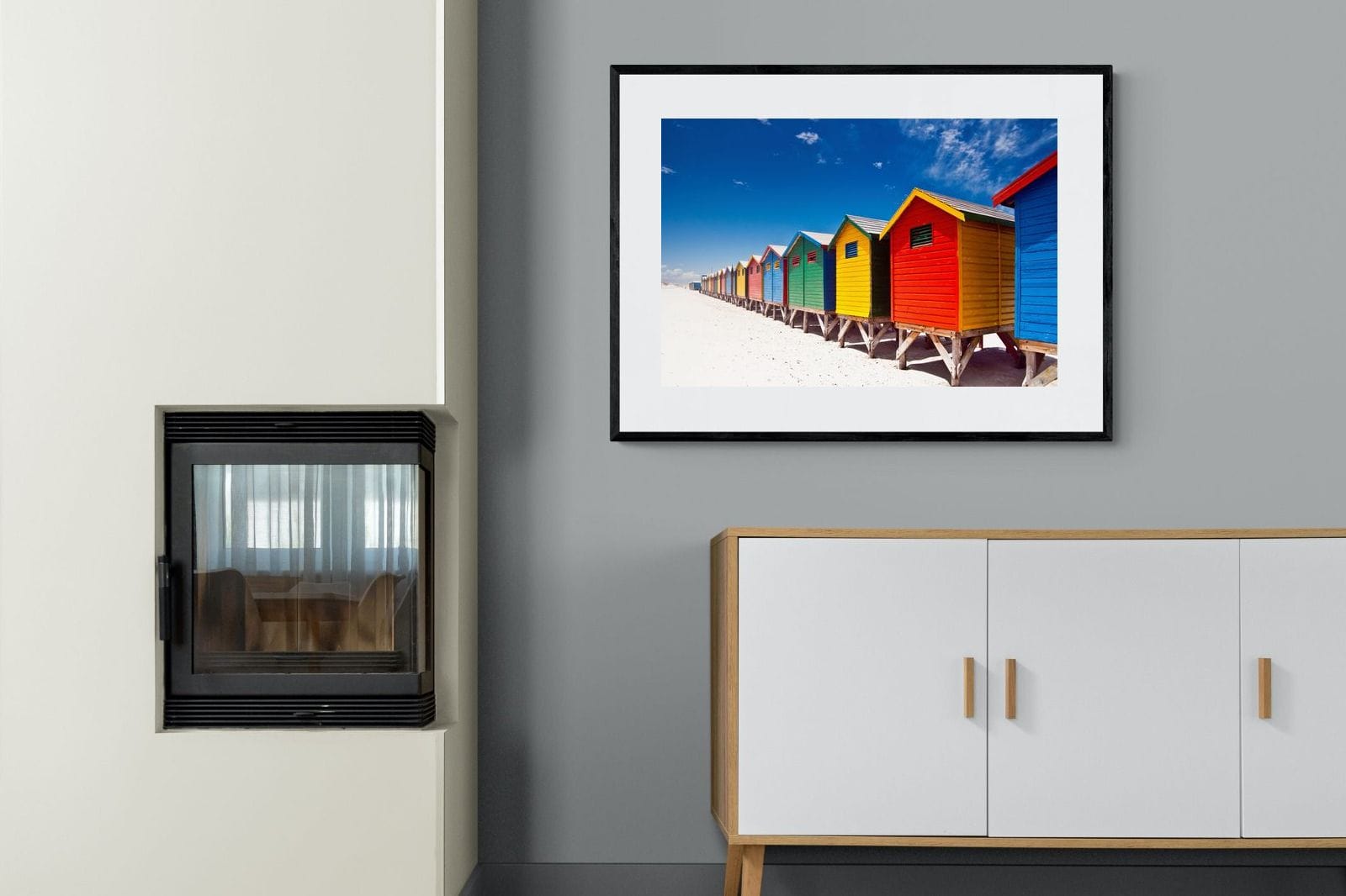 Seaside Rainbow-Wall_Art-100 x 75cm-Framed Print-Black-Pixalot