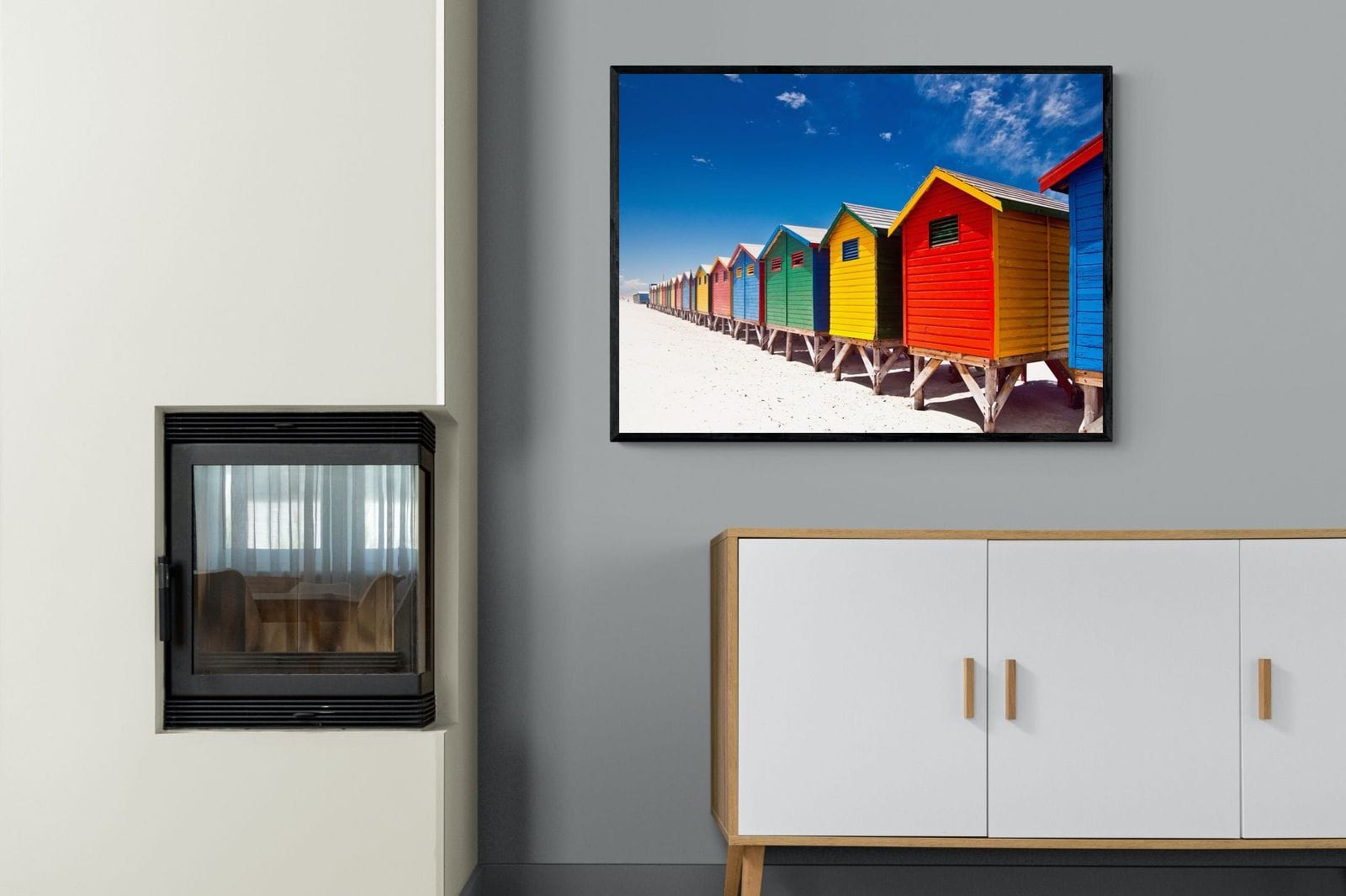 Seaside Rainbow-Wall_Art-100 x 75cm-Mounted Canvas-Black-Pixalot