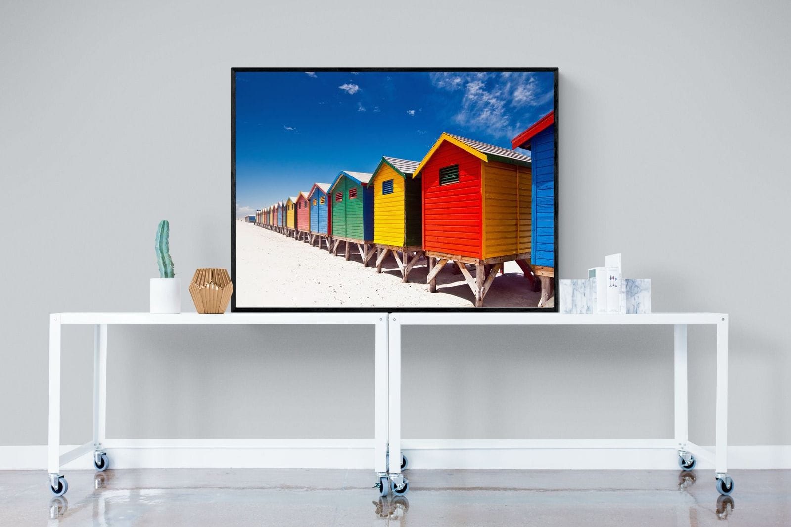 Seaside Rainbow-Wall_Art-120 x 90cm-Mounted Canvas-Black-Pixalot