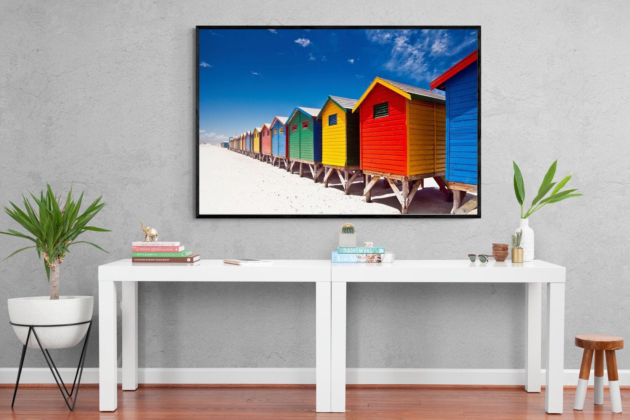 Seaside Rainbow-Wall_Art-150 x 100cm-Mounted Canvas-Black-Pixalot