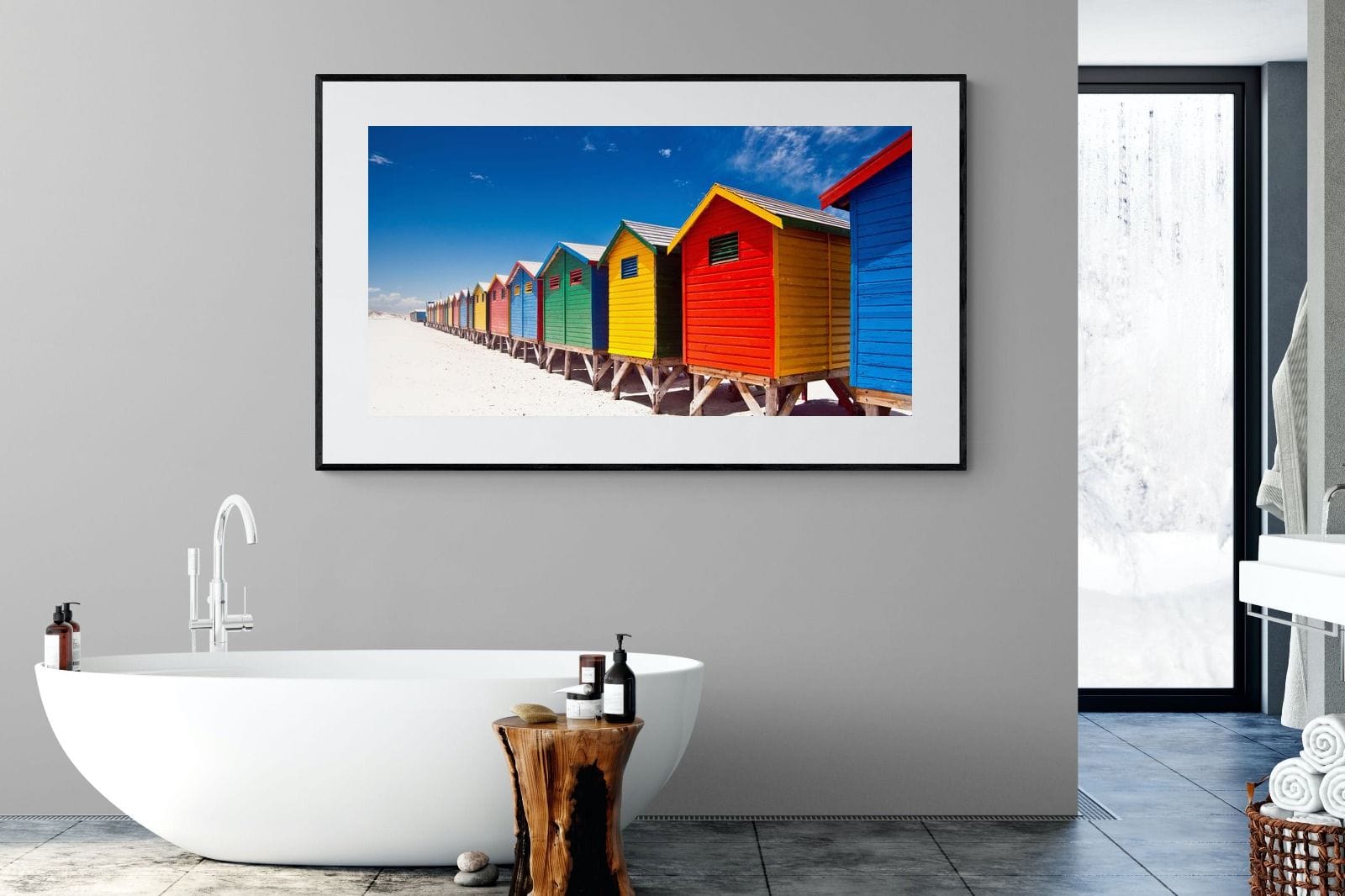 Seaside Rainbow-Wall_Art-180 x 110cm-Framed Print-Black-Pixalot