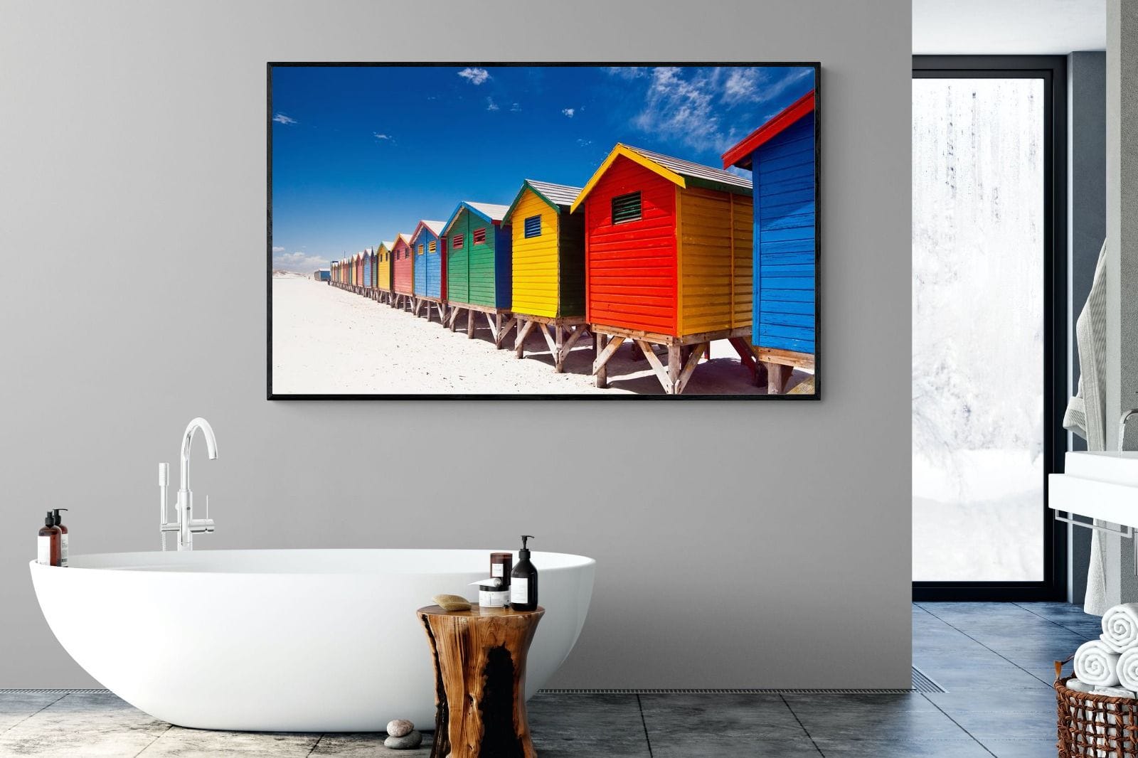 Seaside Rainbow-Wall_Art-180 x 110cm-Mounted Canvas-Black-Pixalot