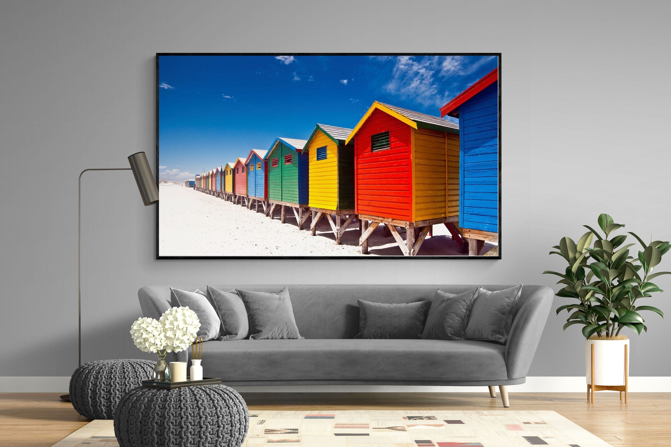 Seaside Rainbow-Wall_Art-220 x 130cm-Mounted Canvas-Black-Pixalot