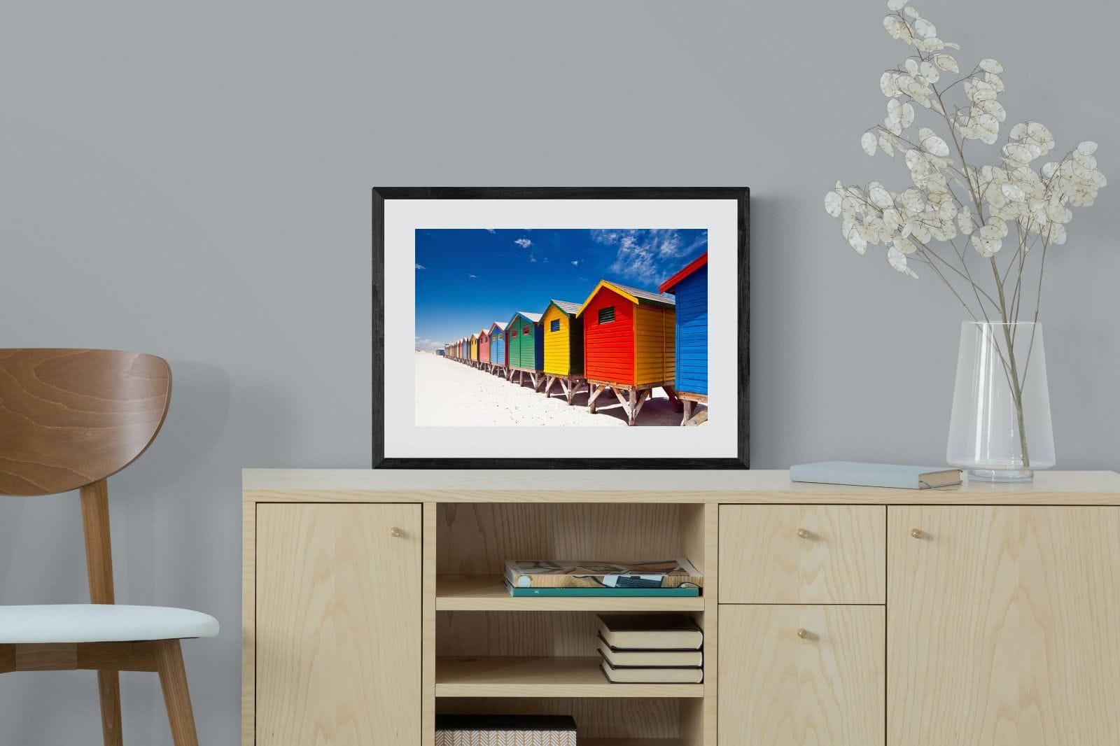 Seaside Rainbow-Wall_Art-60 x 45cm-Framed Print-Black-Pixalot