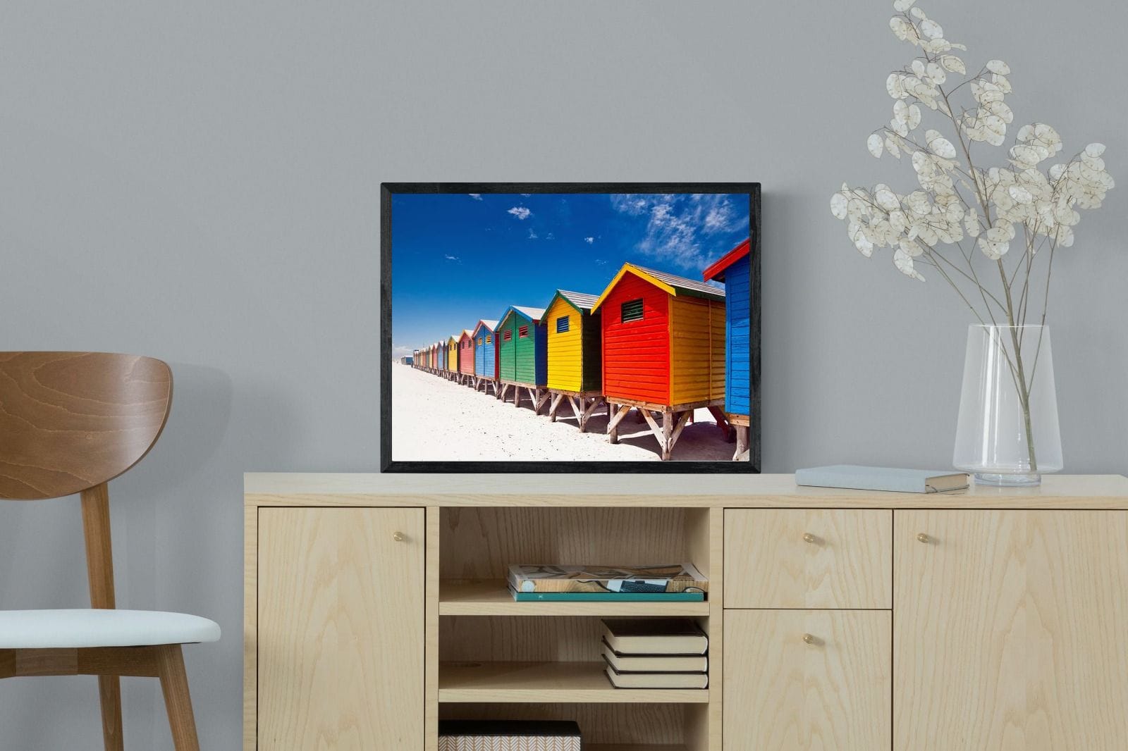 Seaside Rainbow-Wall_Art-60 x 45cm-Mounted Canvas-Black-Pixalot