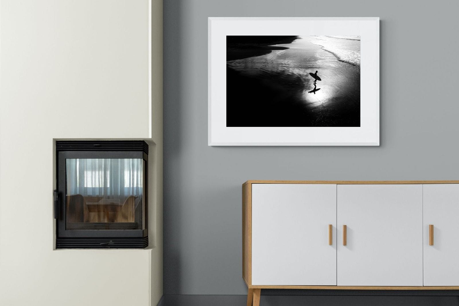 Silhouetted Surfer-Wall_Art-100 x 75cm-Framed Print-White-Pixalot