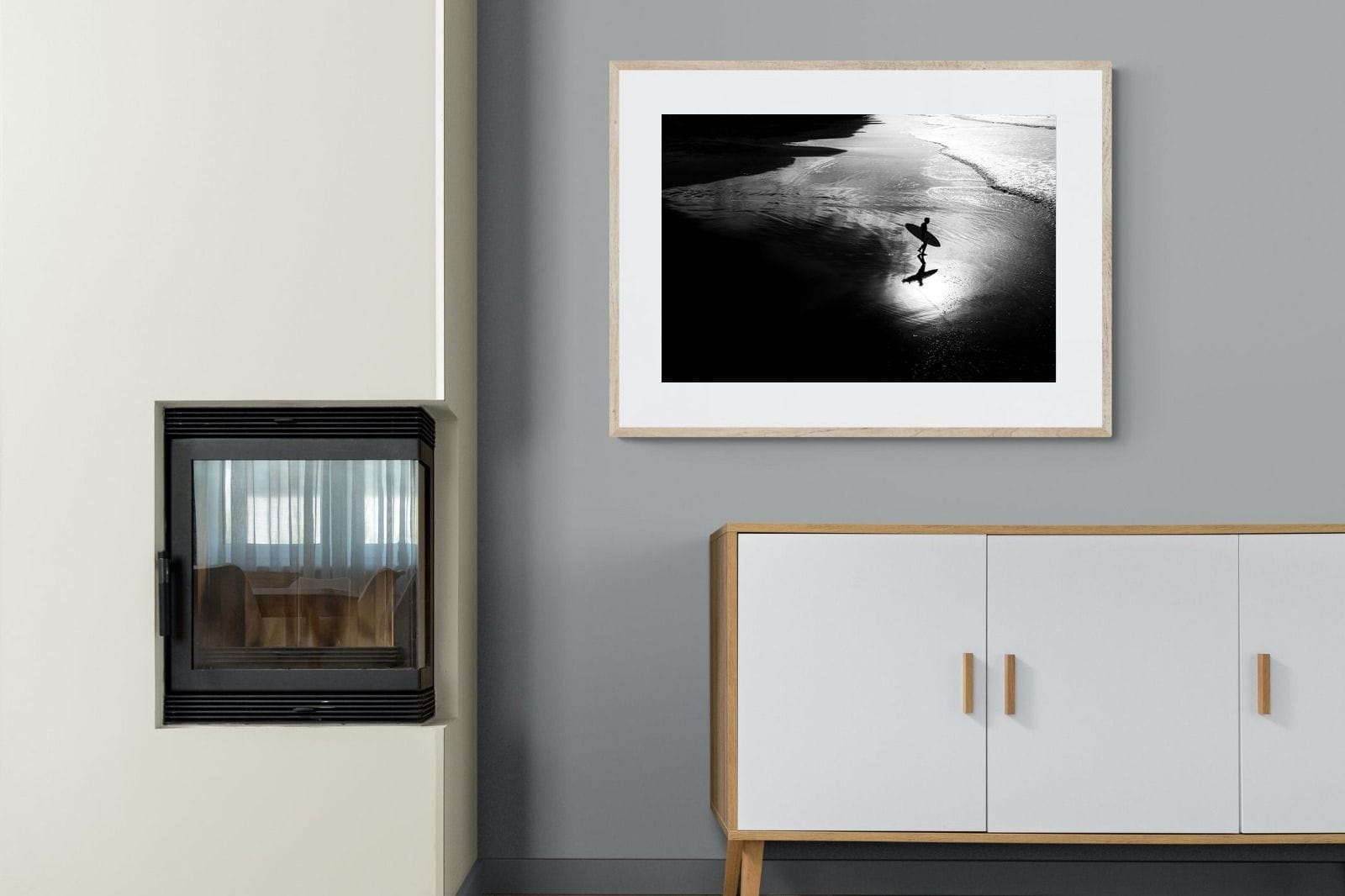 Silhouetted Surfer-Wall_Art-100 x 75cm-Framed Print-Wood-Pixalot