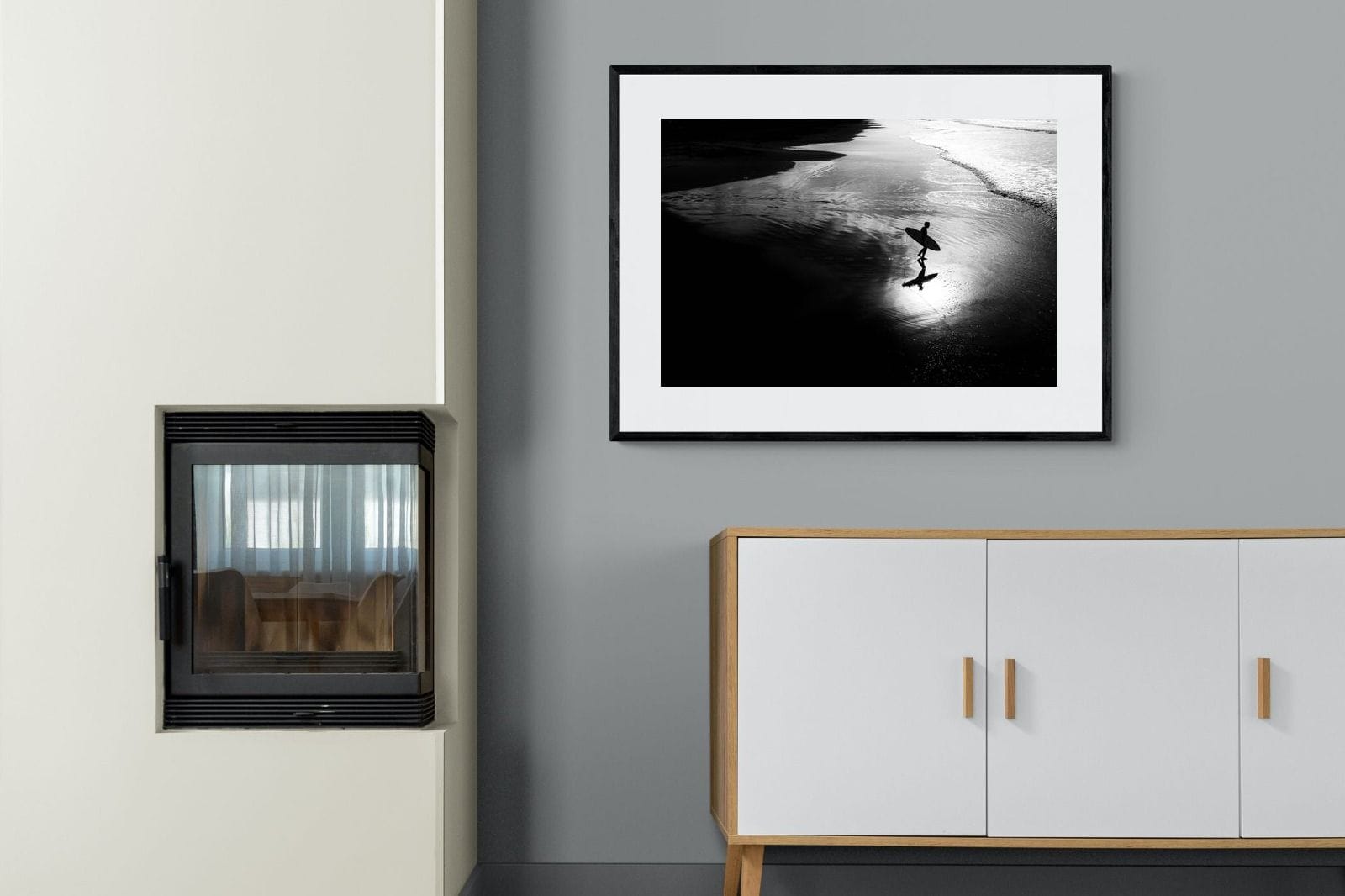 Silhouetted Surfer-Wall_Art-100 x 75cm-Framed Print-Black-Pixalot