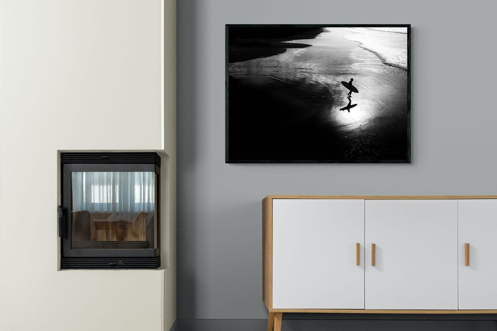 Silhouetted Surfer-Wall_Art-100 x 75cm-Mounted Canvas-Black-Pixalot