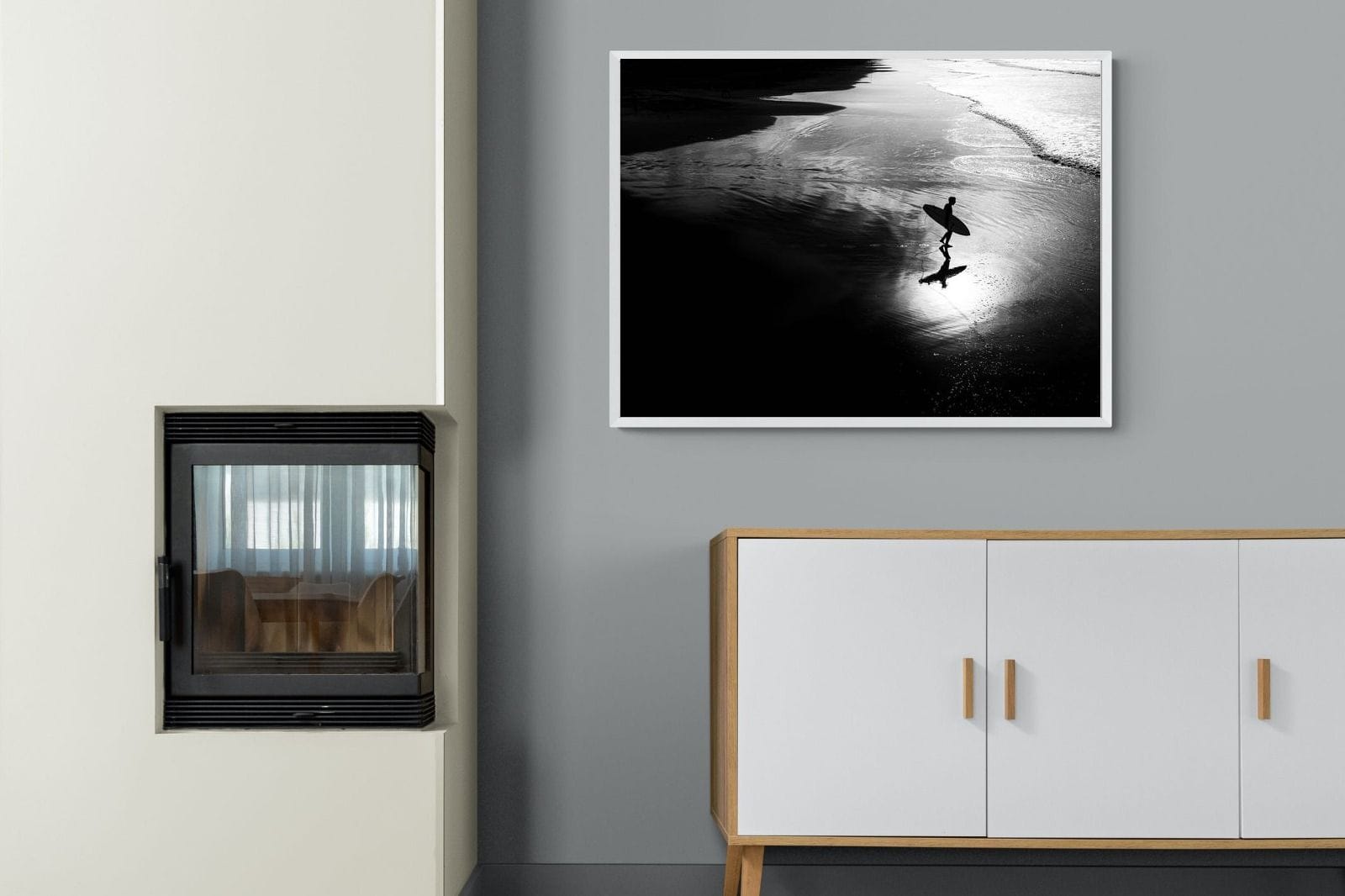 Silhouetted Surfer-Wall_Art-100 x 75cm-Mounted Canvas-White-Pixalot
