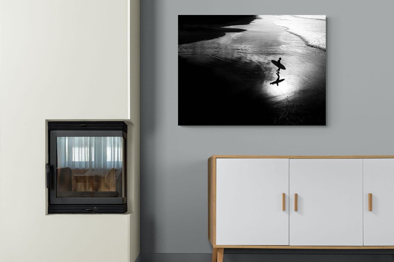 Silhouetted Surfer-Wall_Art-100 x 75cm-Mounted Canvas-No Frame-Pixalot
