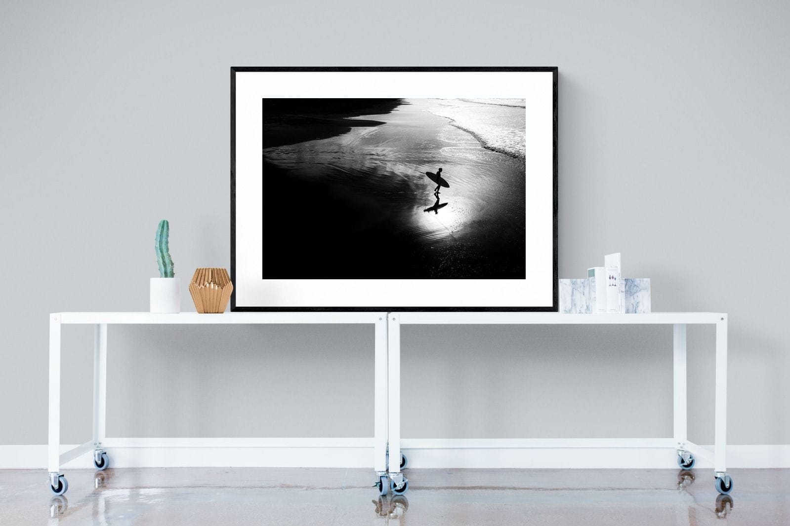 Silhouetted Surfer-Wall_Art-120 x 90cm-Framed Print-Black-Pixalot