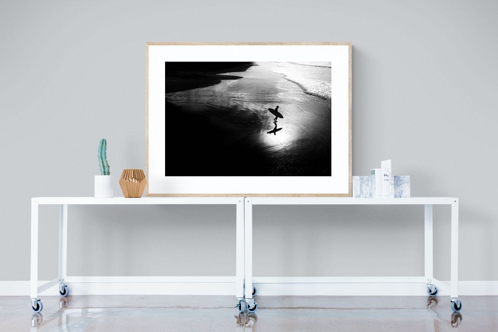 Silhouetted Surfer-Wall_Art-120 x 90cm-Framed Print-Wood-Pixalot