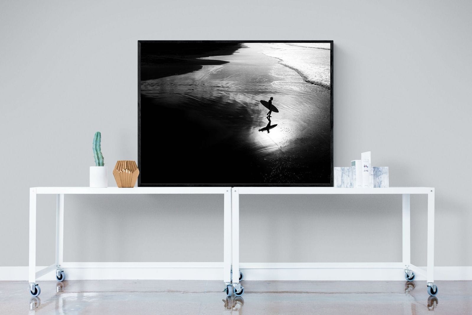 Silhouetted Surfer-Wall_Art-120 x 90cm-Mounted Canvas-Black-Pixalot