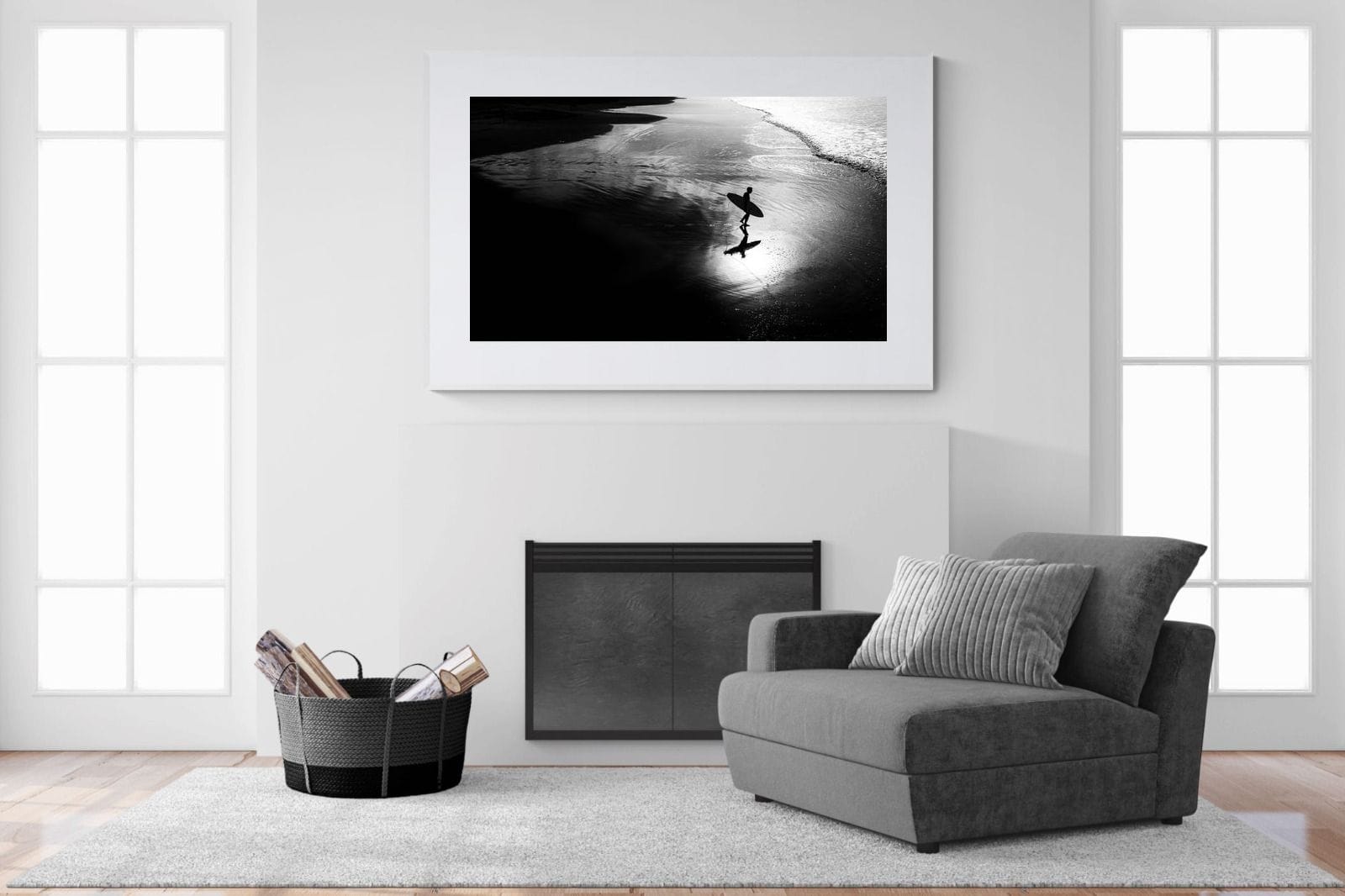 Silhouetted Surfer-Wall_Art-150 x 100cm-Framed Print-White-Pixalot
