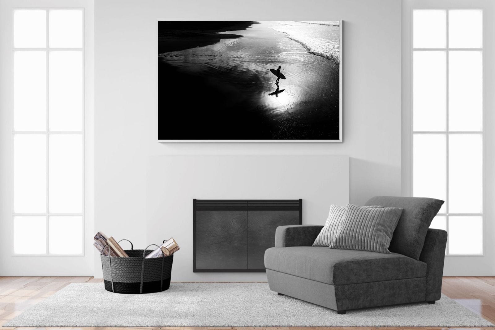 Silhouetted Surfer-Wall_Art-150 x 100cm-Mounted Canvas-White-Pixalot