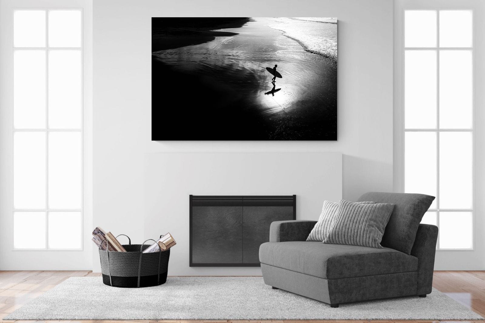 Silhouetted Surfer-Wall_Art-150 x 100cm-Mounted Canvas-No Frame-Pixalot