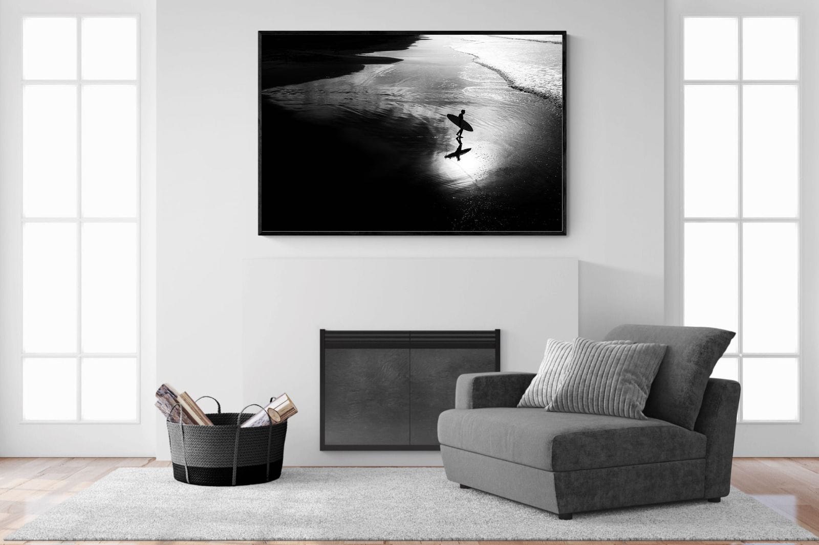 Silhouetted Surfer-Wall_Art-150 x 100cm-Mounted Canvas-Black-Pixalot