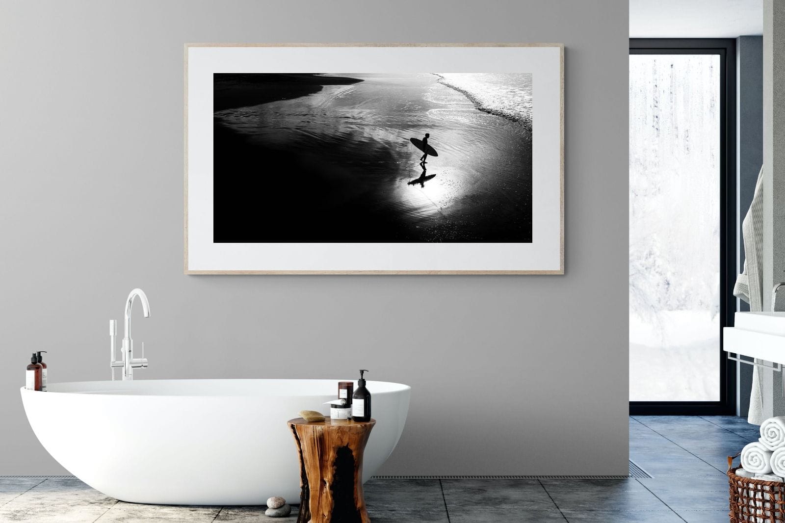 Silhouetted Surfer-Wall_Art-180 x 110cm-Framed Print-Wood-Pixalot