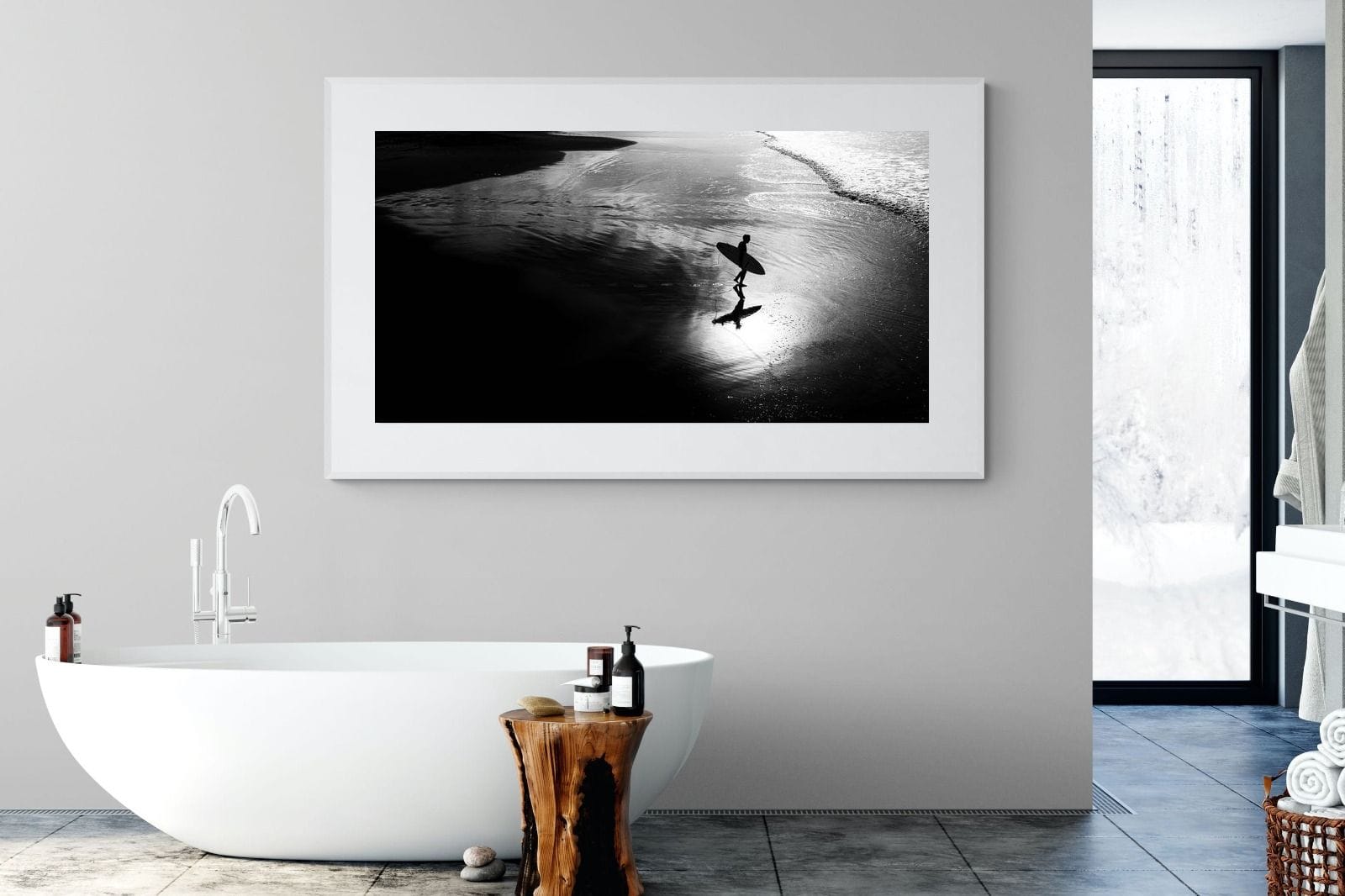 Silhouetted Surfer-Wall_Art-180 x 110cm-Framed Print-White-Pixalot