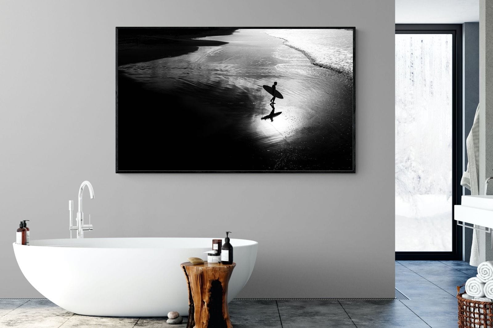 Silhouetted Surfer-Wall_Art-180 x 110cm-Mounted Canvas-Black-Pixalot