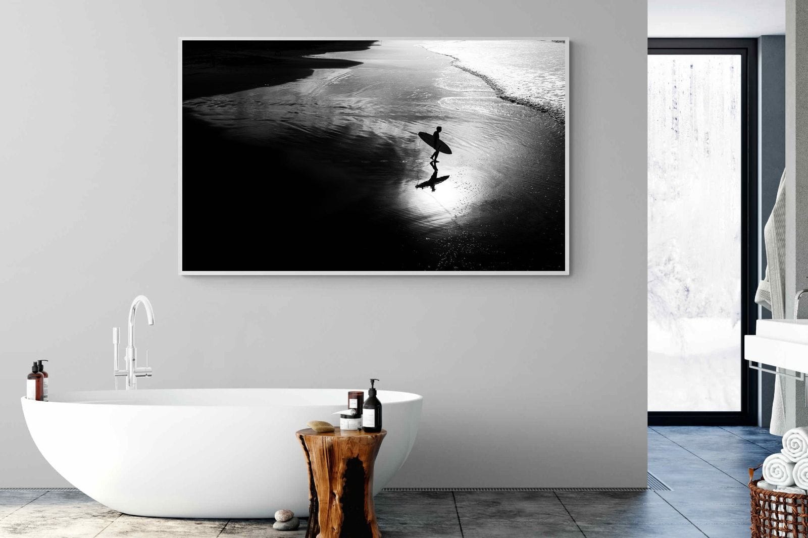 Silhouetted Surfer-Wall_Art-180 x 110cm-Mounted Canvas-White-Pixalot
