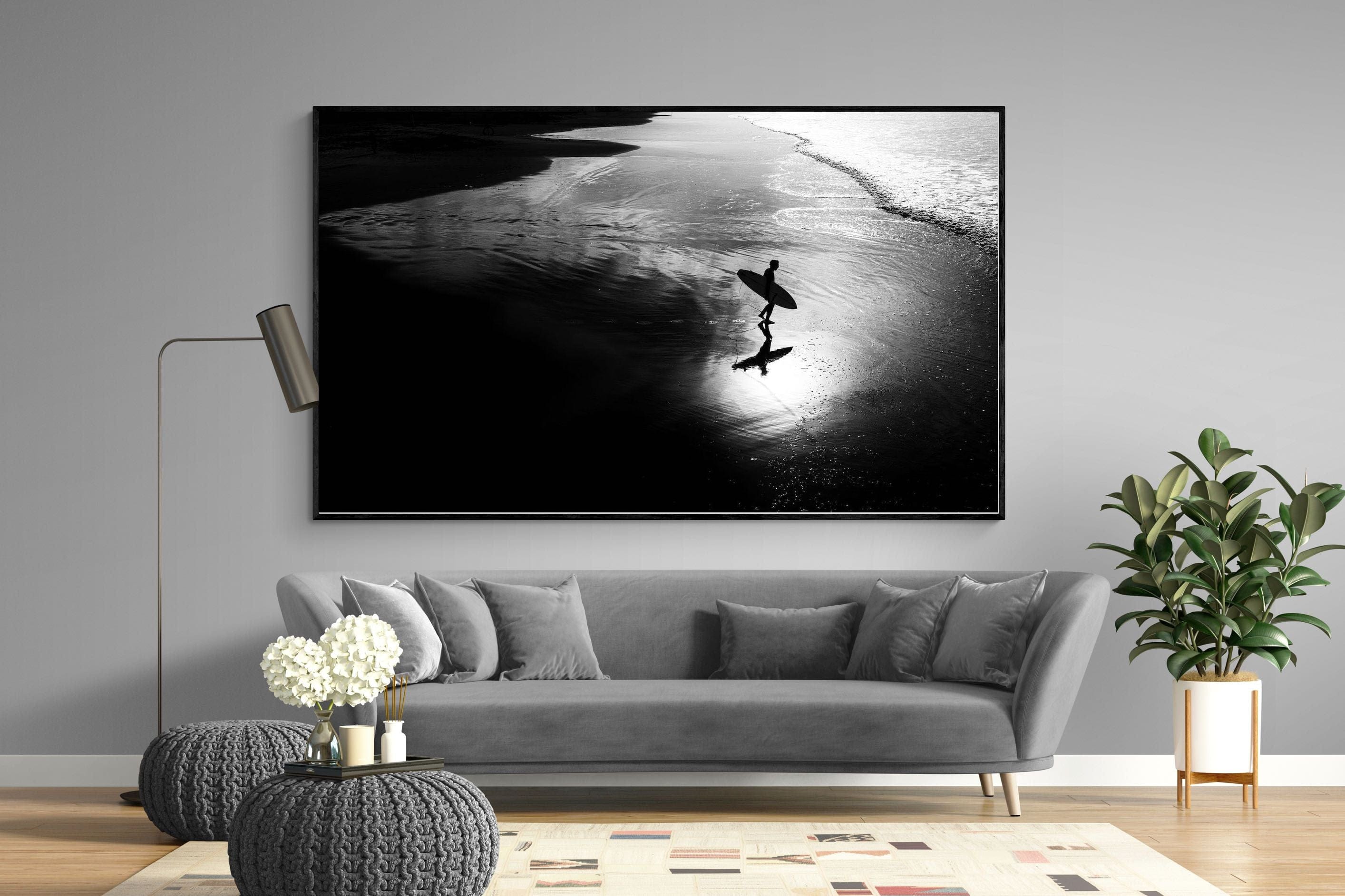 Silhouetted Surfer-Wall_Art-220 x 130cm-Mounted Canvas-Black-Pixalot
