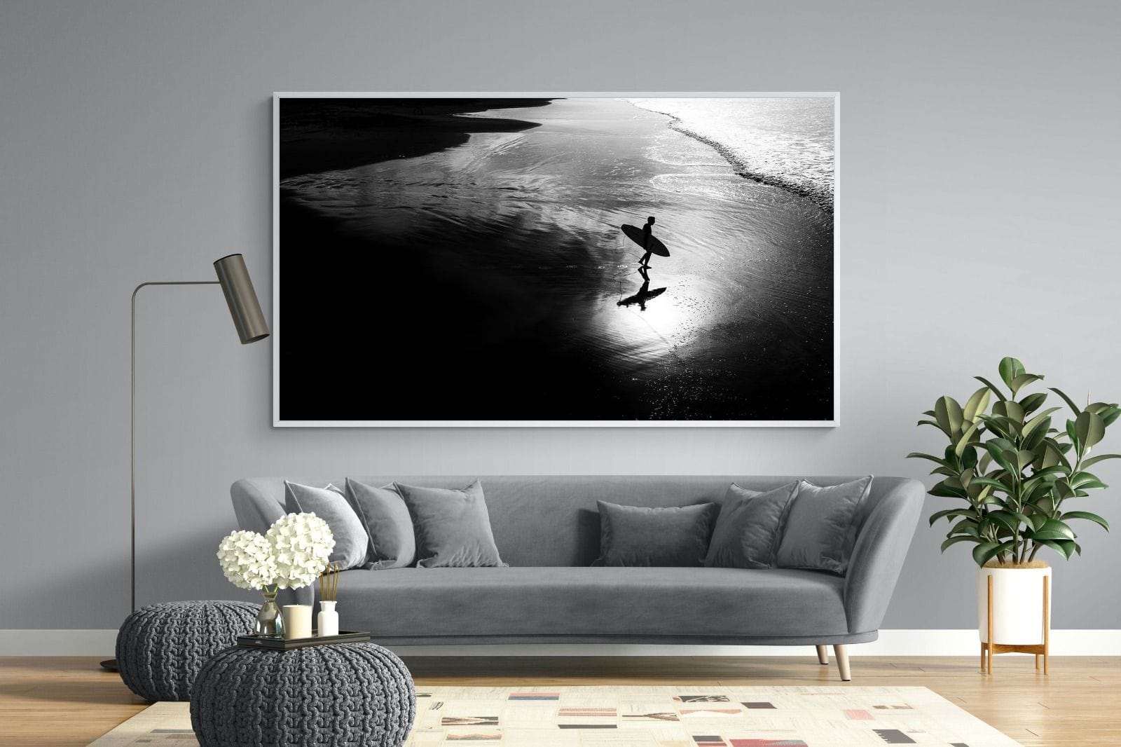 Silhouetted Surfer-Wall_Art-220 x 130cm-Mounted Canvas-White-Pixalot