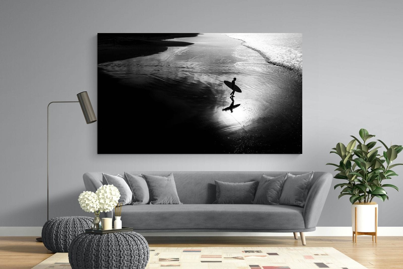 Silhouetted Surfer-Wall_Art-220 x 130cm-Mounted Canvas-No Frame-Pixalot