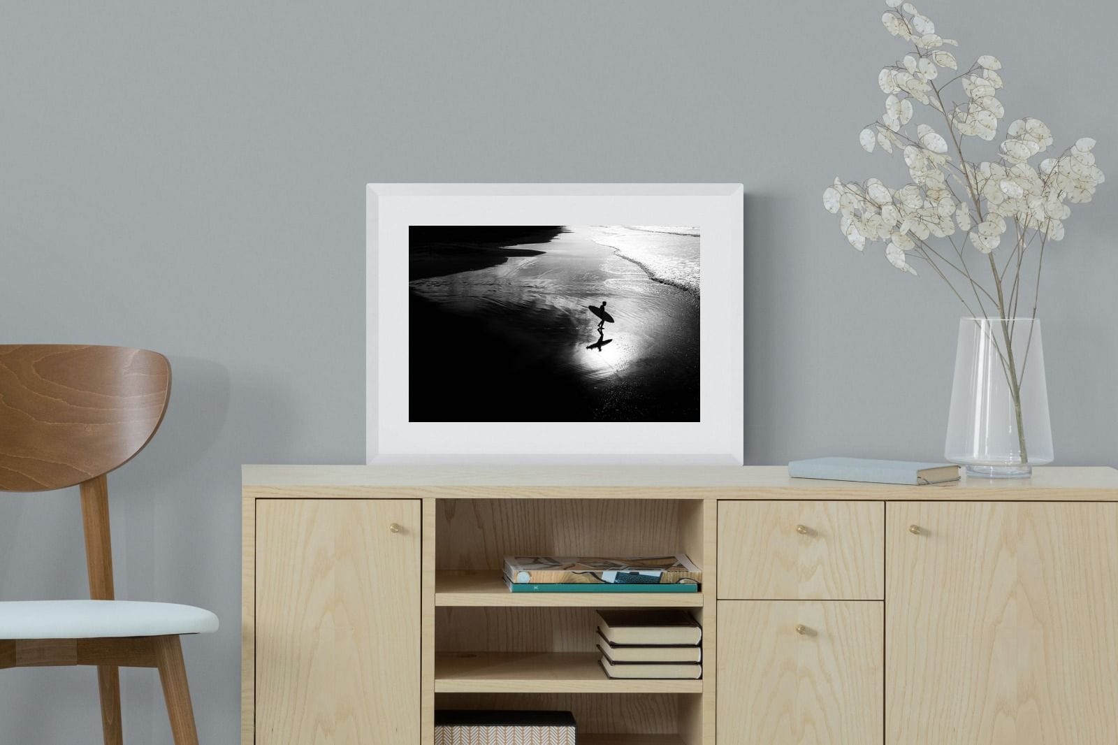 Silhouetted Surfer-Wall_Art-60 x 45cm-Framed Print-White-Pixalot