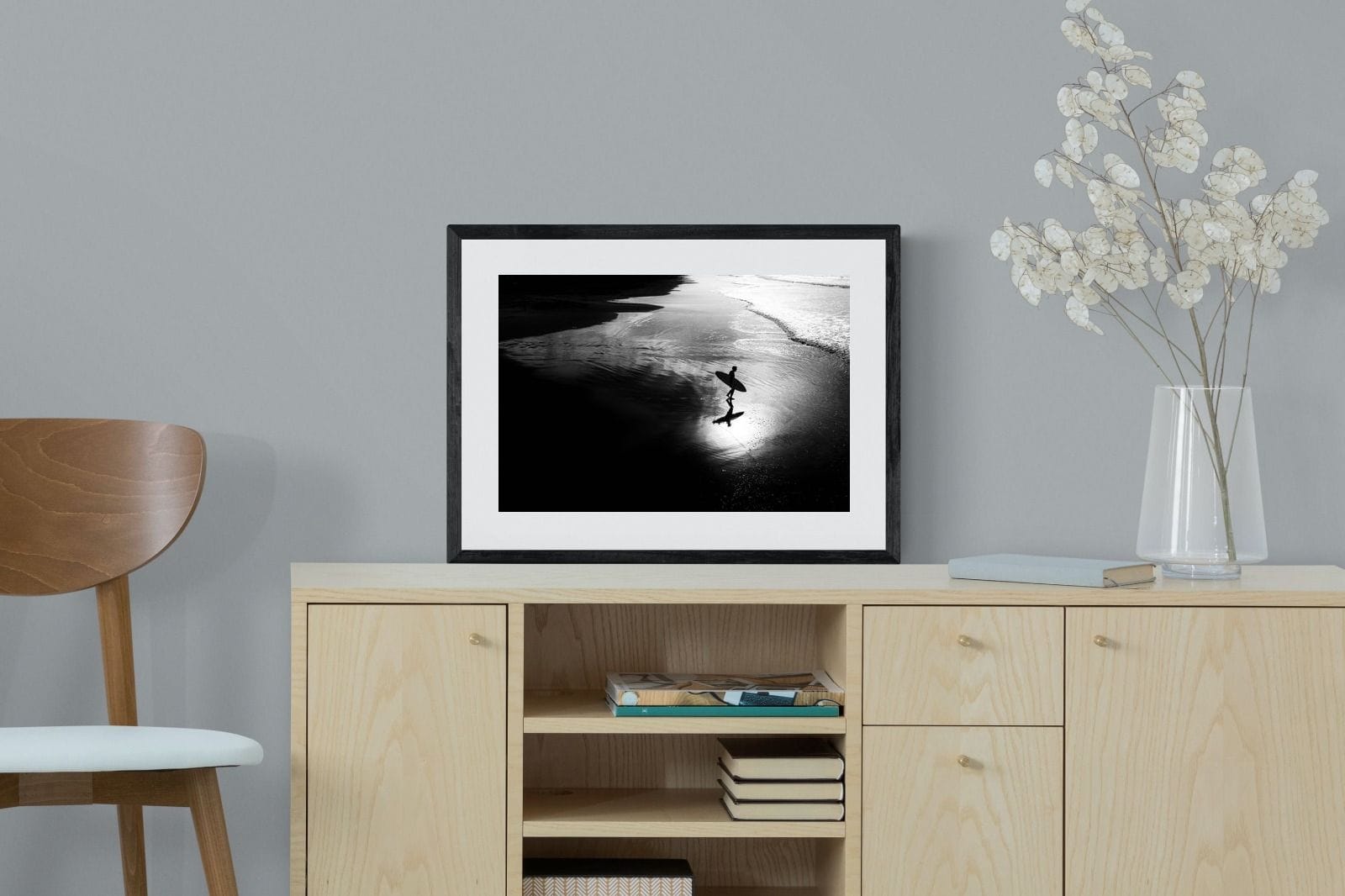 Silhouetted Surfer-Wall_Art-60 x 45cm-Framed Print-Black-Pixalot