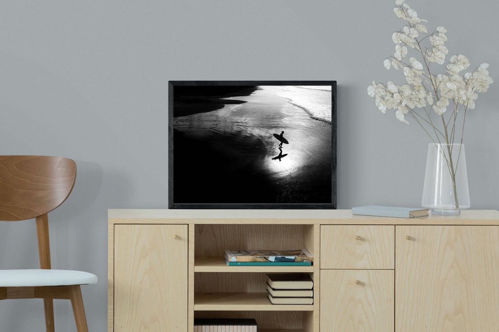 Silhouetted Surfer-Wall_Art-60 x 45cm-Mounted Canvas-Black-Pixalot
