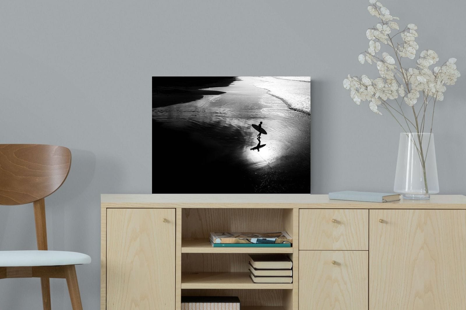 Silhouetted Surfer-Wall_Art-60 x 45cm-Mounted Canvas-No Frame-Pixalot