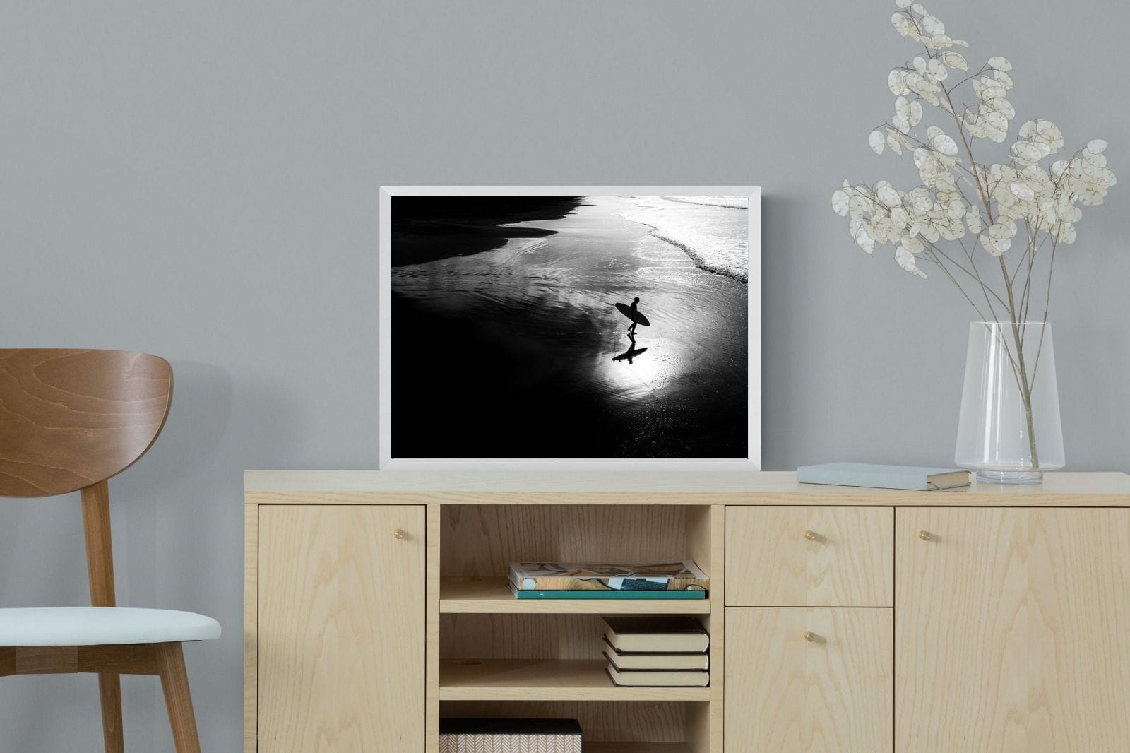Silhouetted Surfer-Wall_Art-60 x 45cm-Mounted Canvas-White-Pixalot