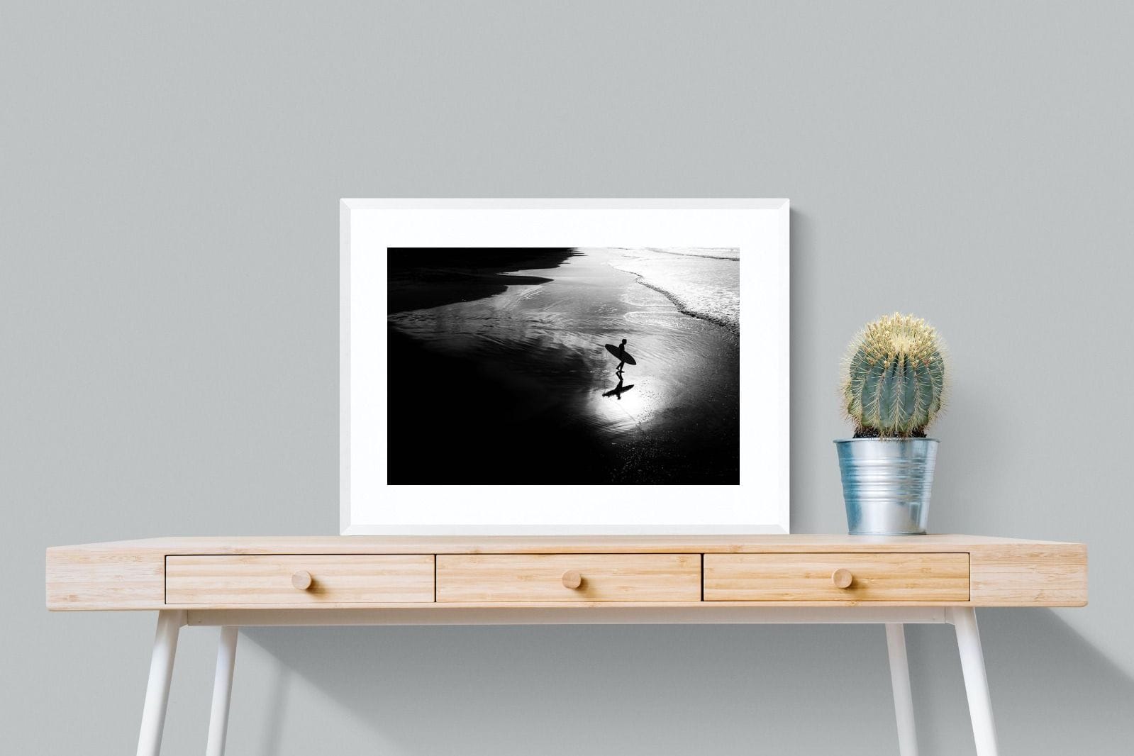 Silhouetted Surfer-Wall_Art-80 x 60cm-Framed Print-White-Pixalot