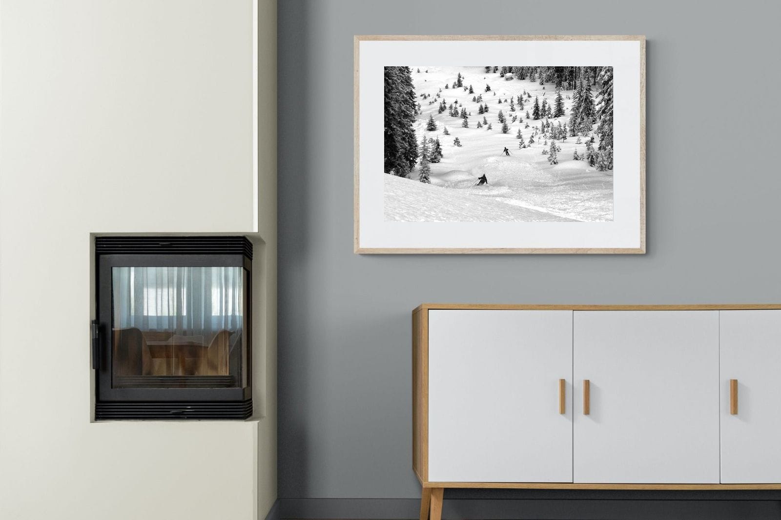 Ski Slope-Wall_Art-100 x 75cm-Framed Print-Wood-Pixalot