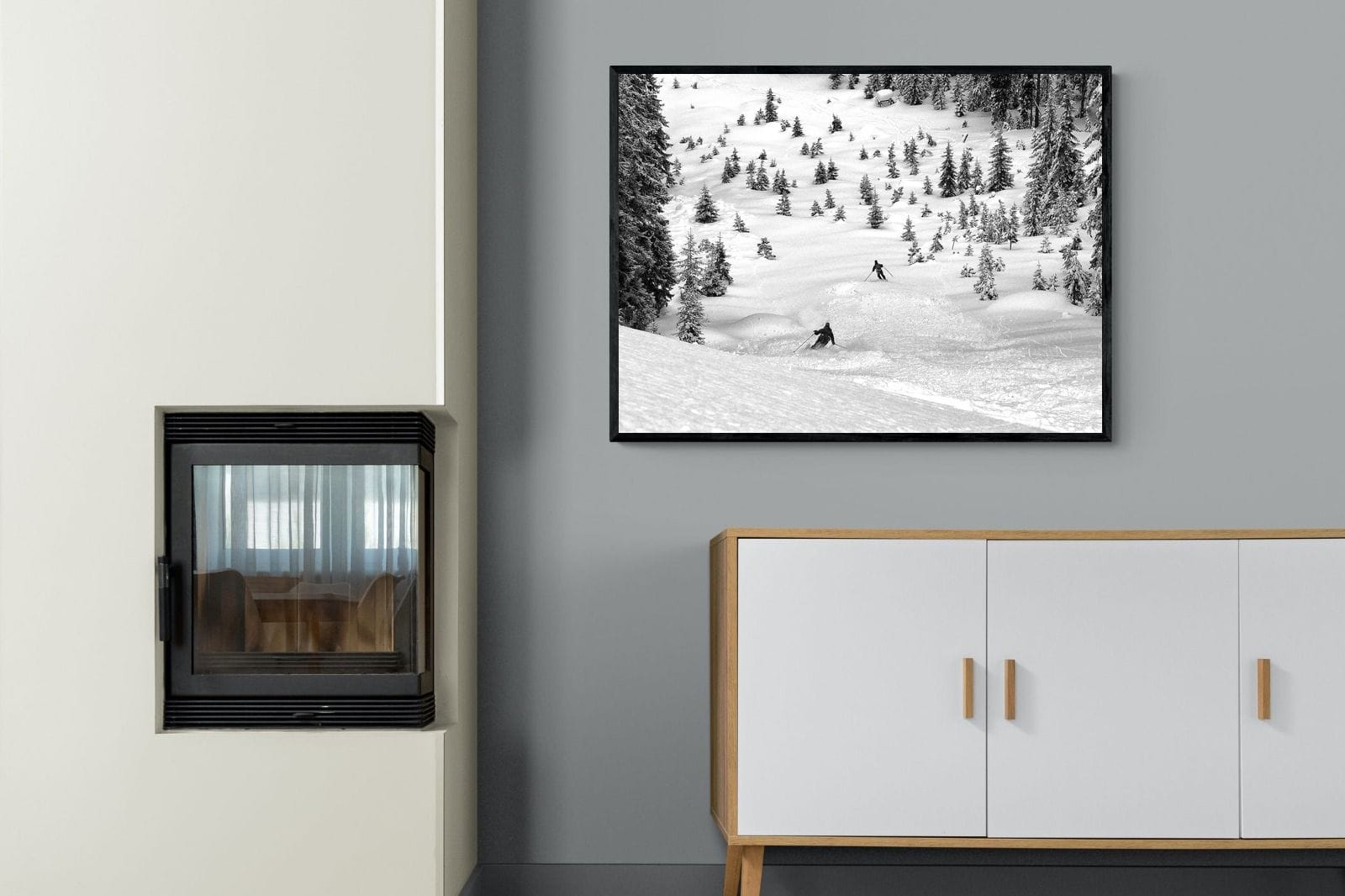 Ski Slope-Wall_Art-100 x 75cm-Mounted Canvas-Black-Pixalot