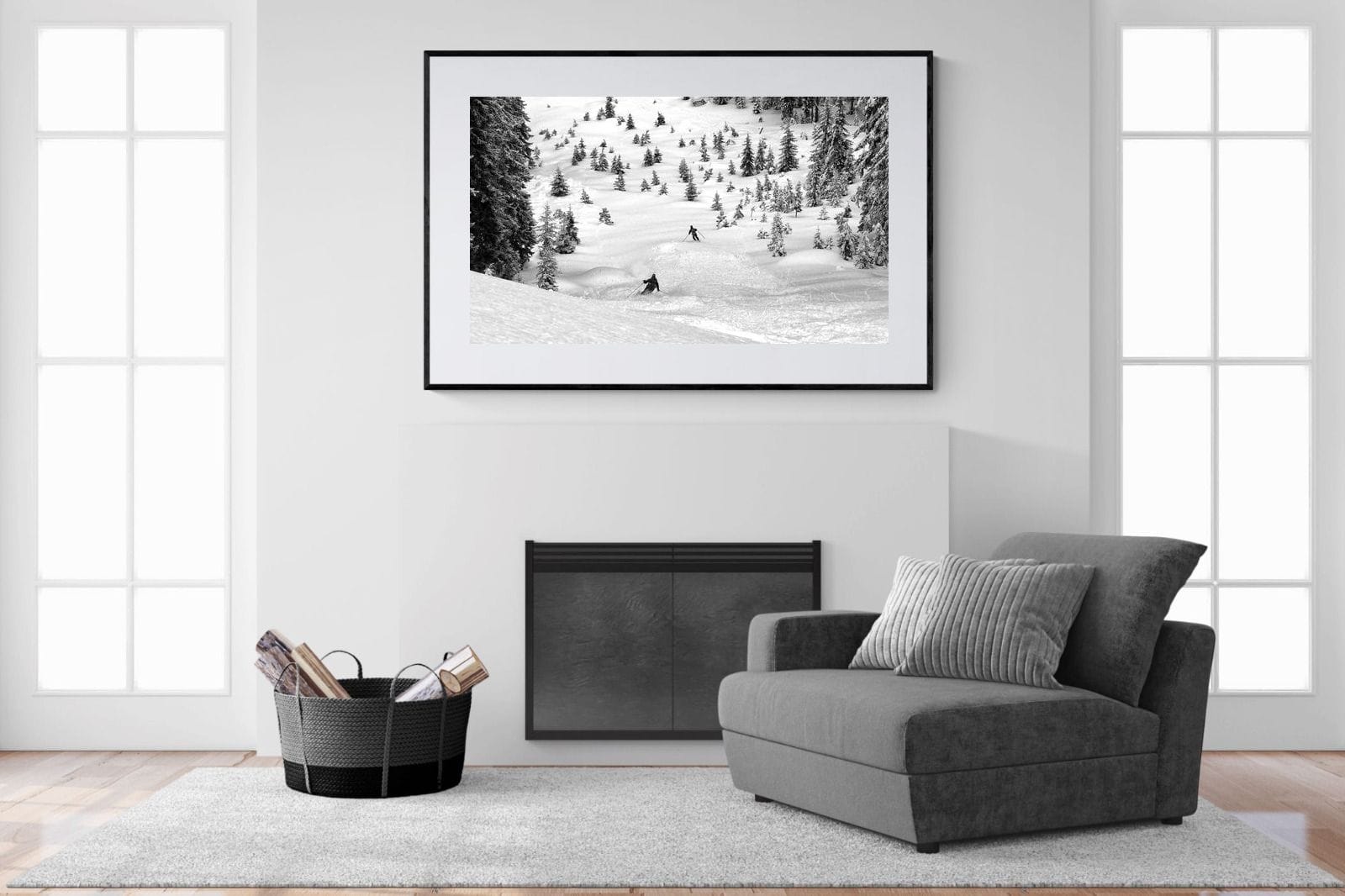 Ski Slope-Wall_Art-150 x 100cm-Framed Print-Black-Pixalot