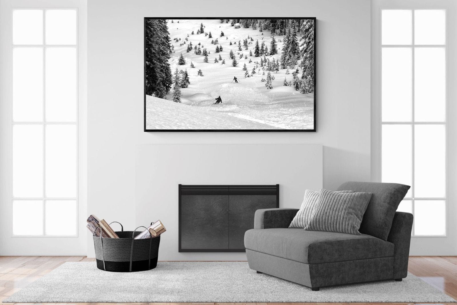 Ski Slope-Wall_Art-150 x 100cm-Mounted Canvas-Black-Pixalot