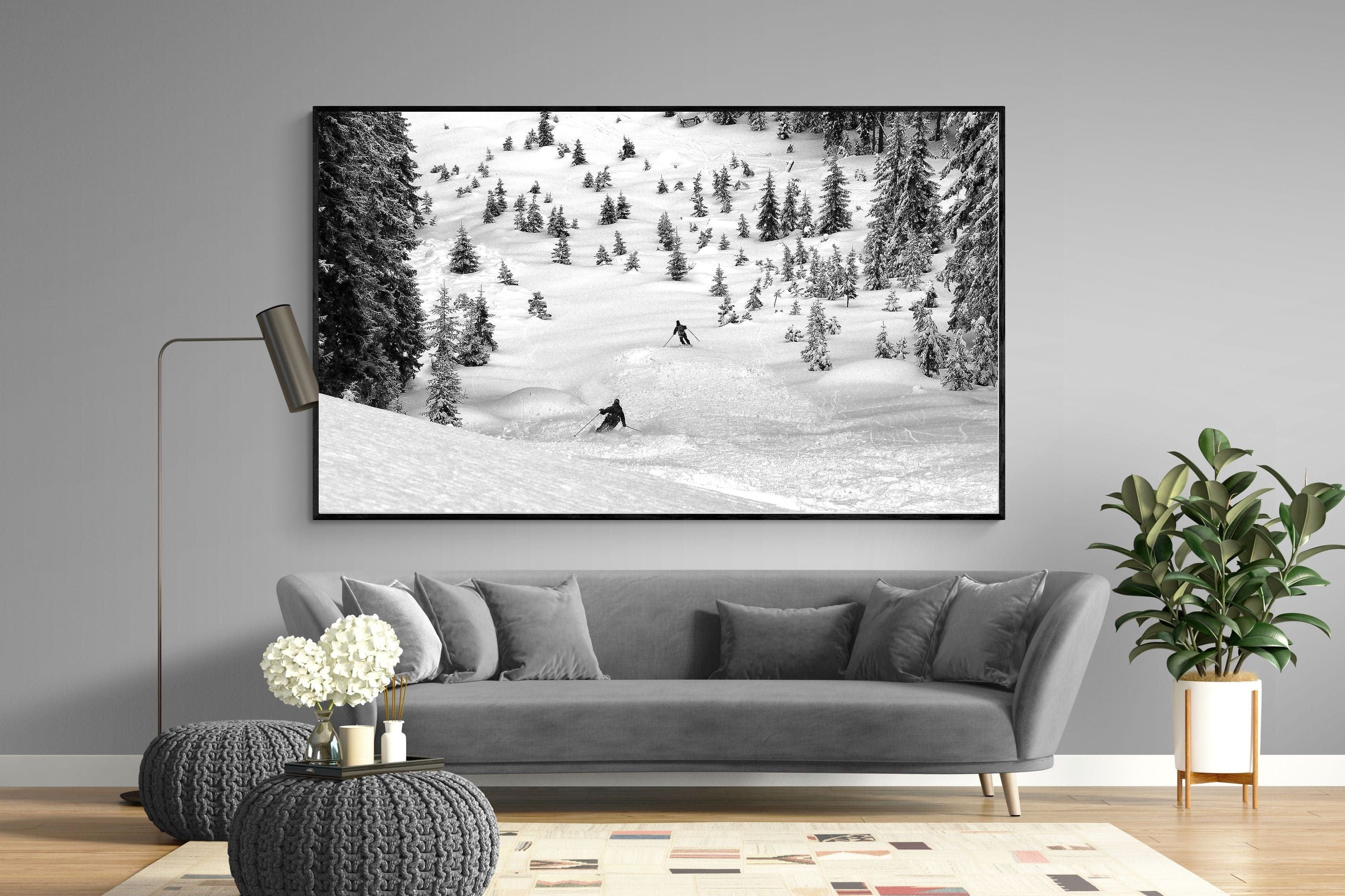 Ski Slope-Wall_Art-220 x 130cm-Mounted Canvas-Black-Pixalot