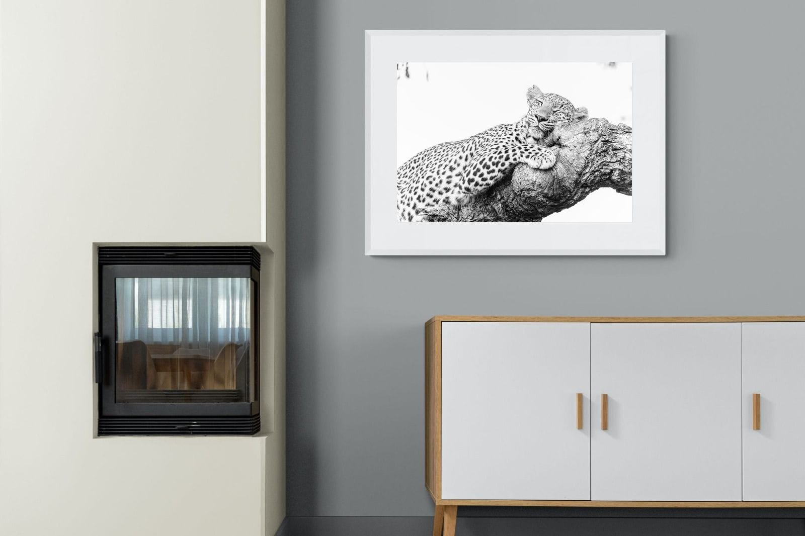 Sleeping Leopard-Wall_Art-100 x 75cm-Framed Print-White-Pixalot