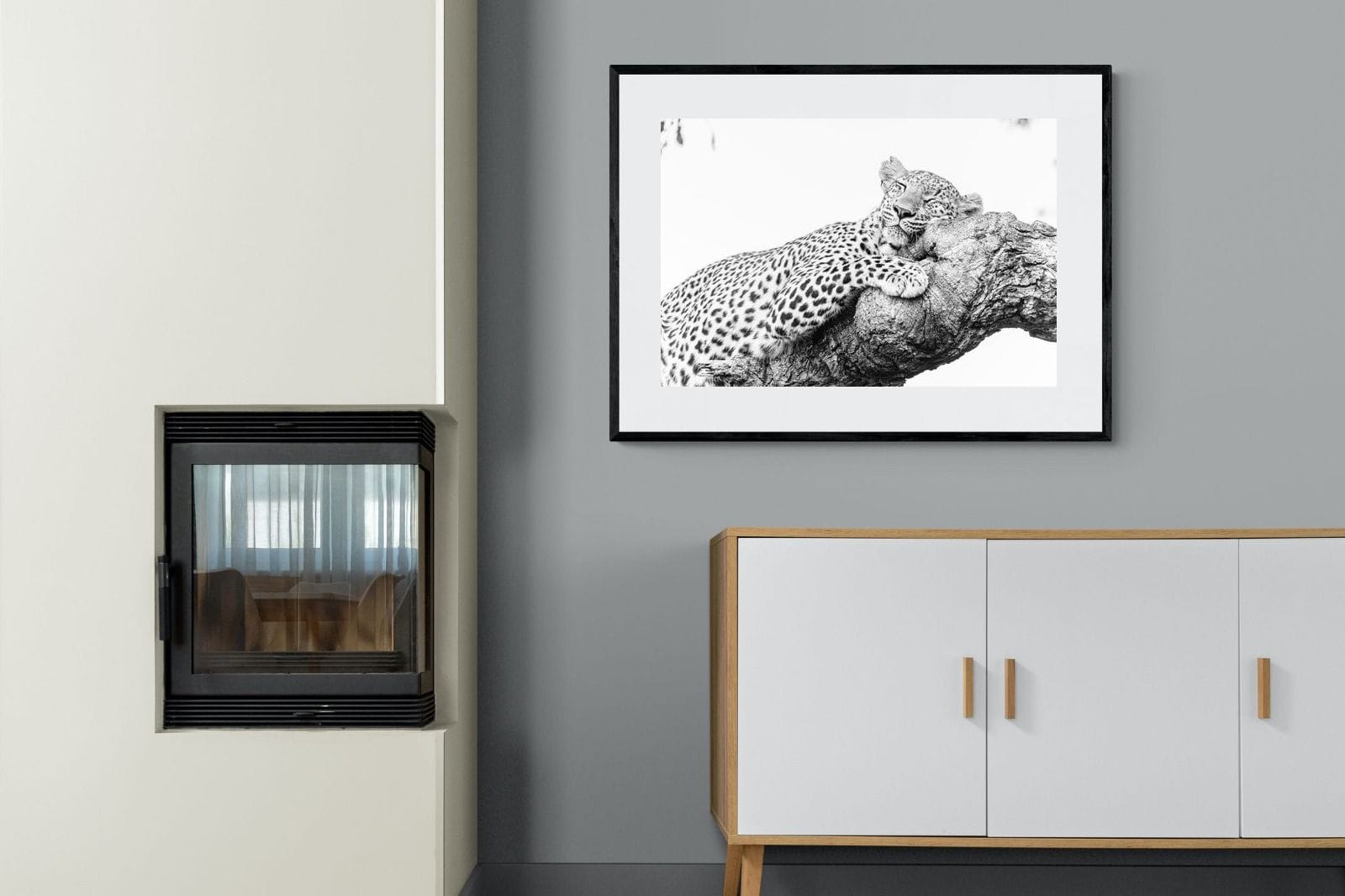 Sleeping Leopard-Wall_Art-100 x 75cm-Framed Print-Black-Pixalot