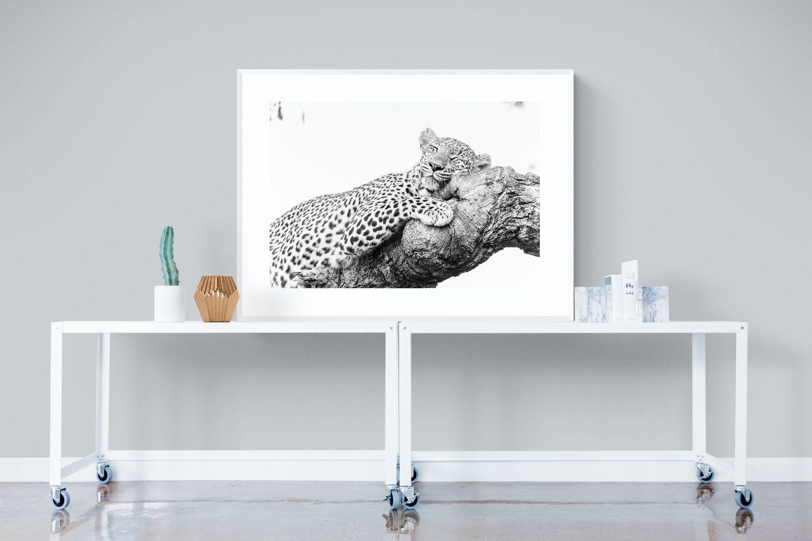 Sleeping Leopard-Wall_Art-120 x 90cm-Framed Print-White-Pixalot