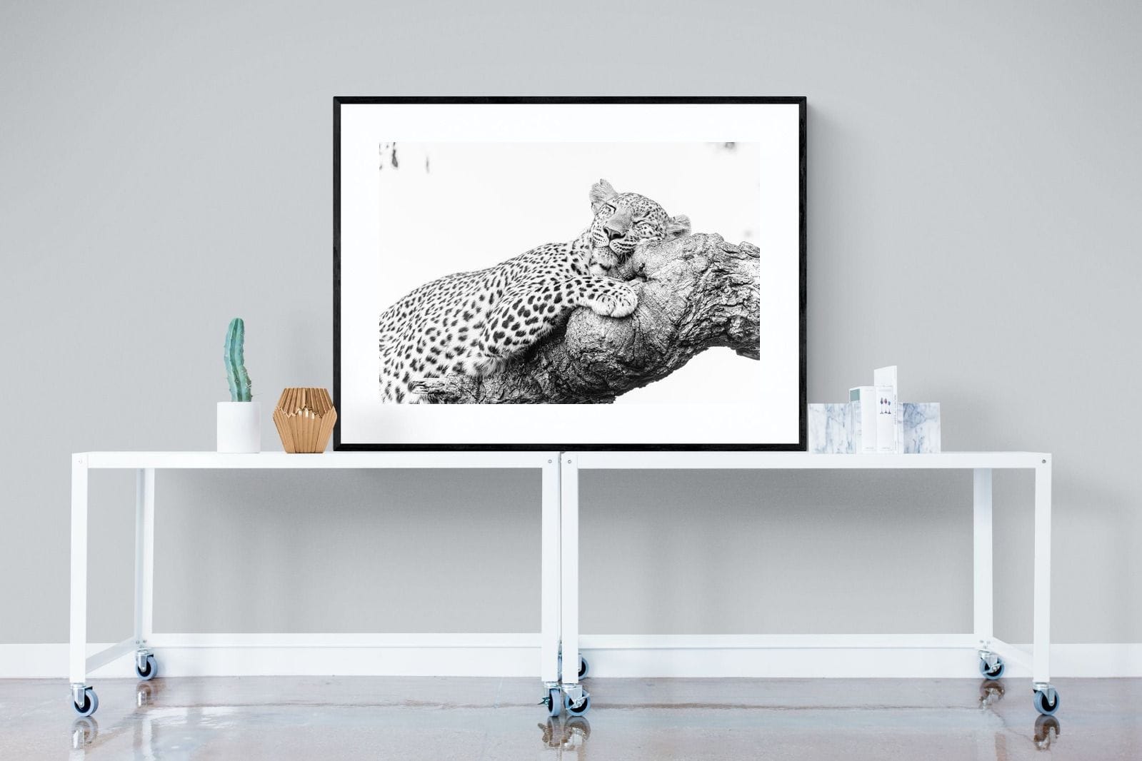 Sleeping Leopard-Wall_Art-120 x 90cm-Framed Print-Black-Pixalot