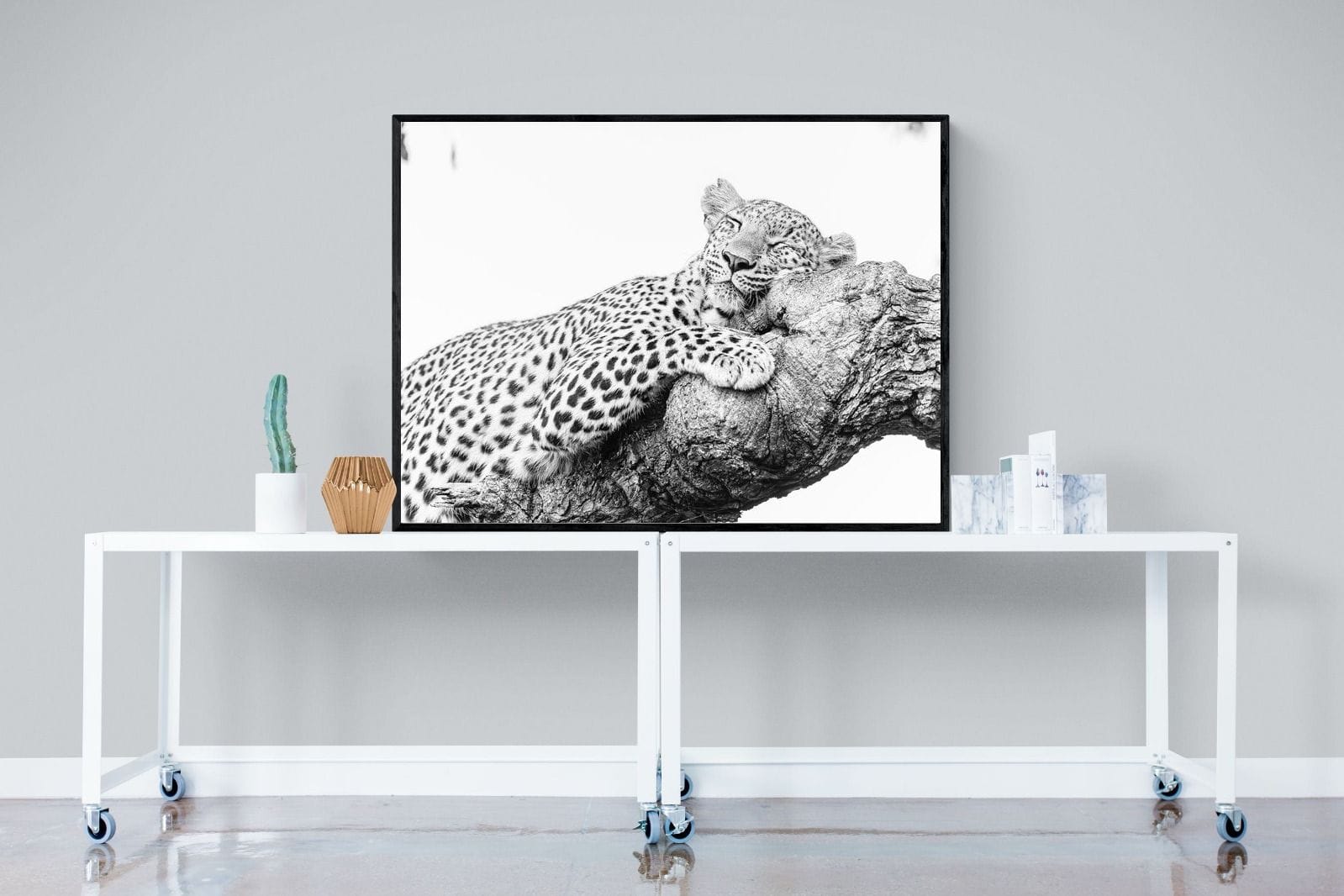 Sleeping Leopard-Wall_Art-120 x 90cm-Mounted Canvas-Black-Pixalot