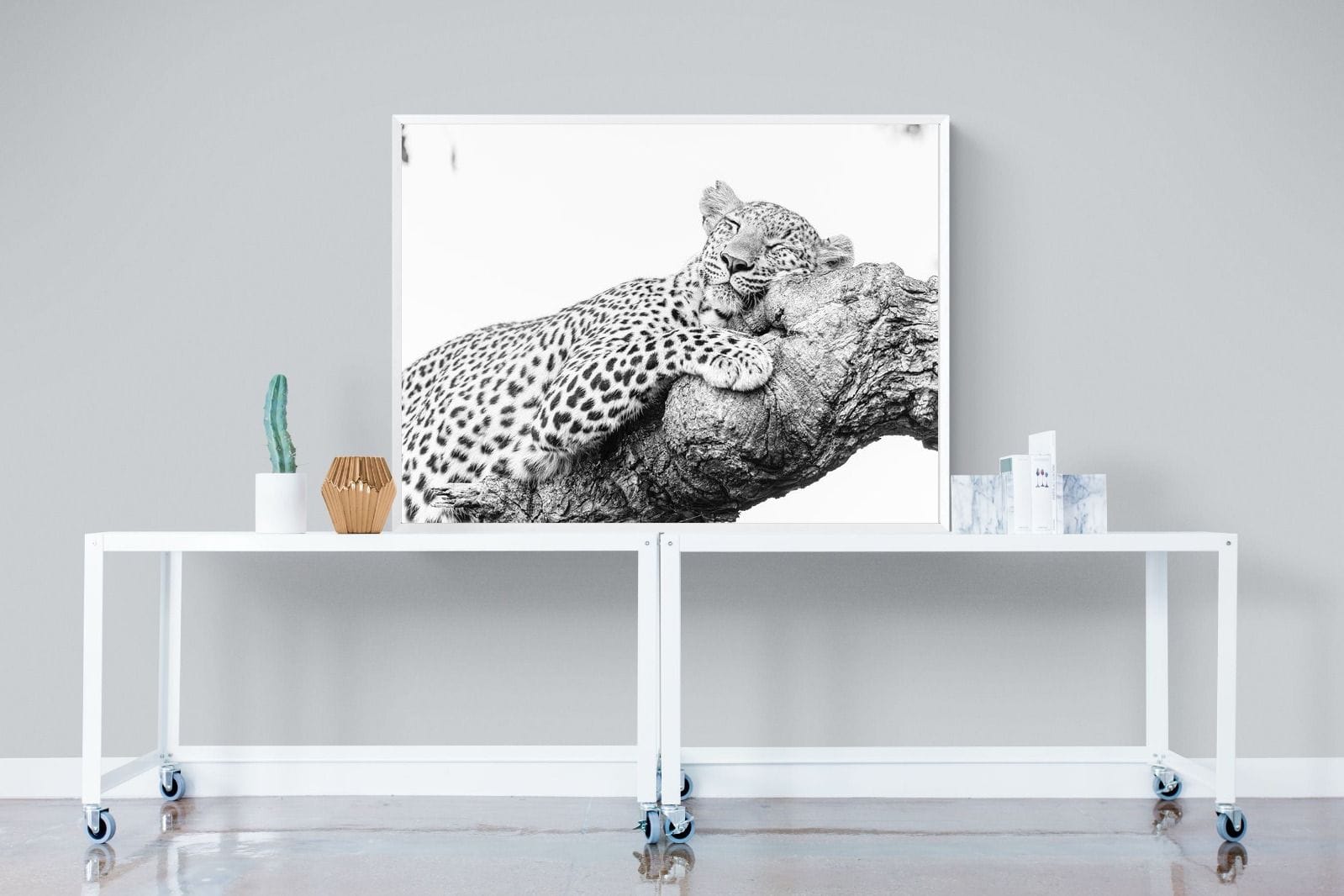 Sleeping Leopard-Wall_Art-120 x 90cm-Mounted Canvas-White-Pixalot