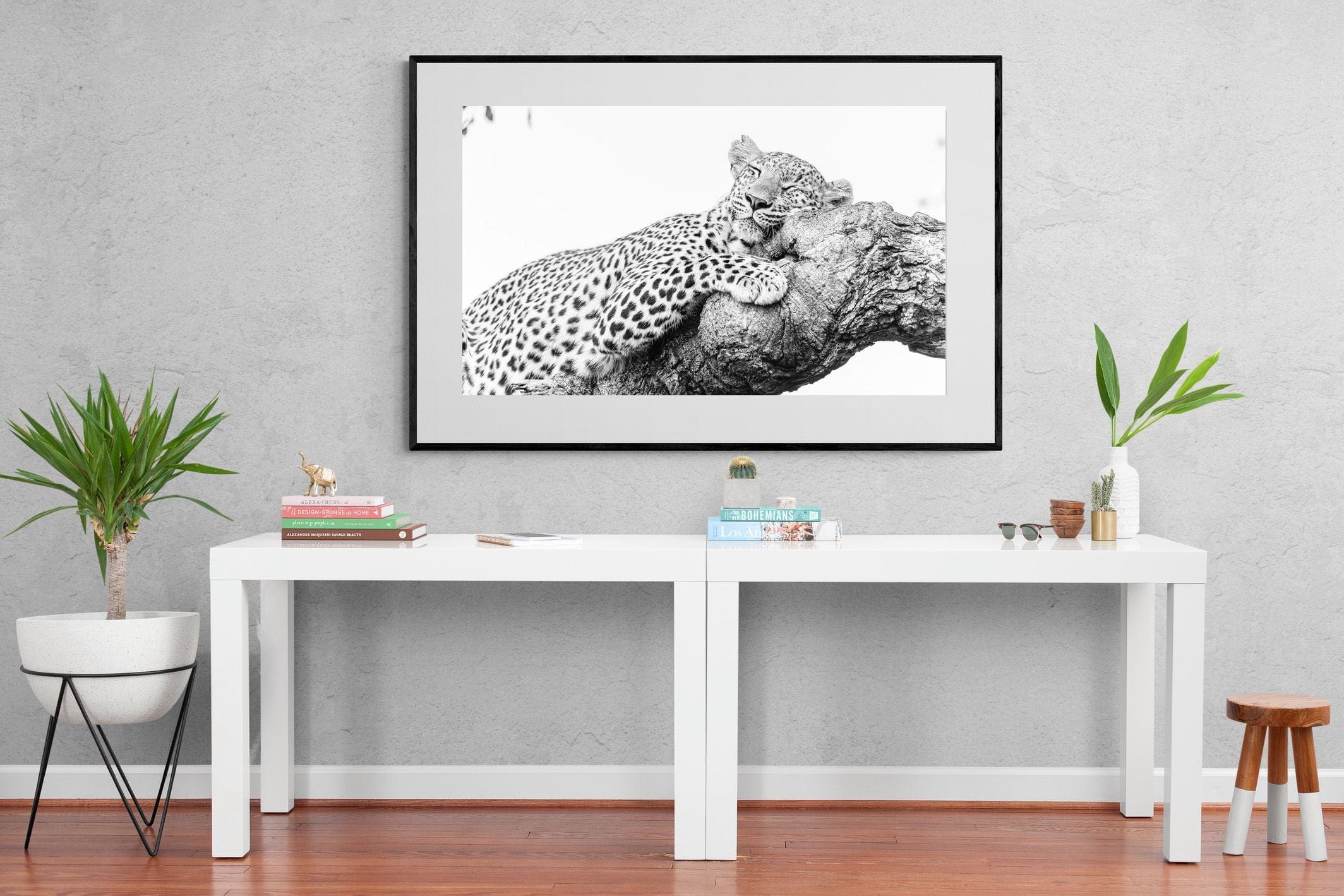 Sleeping Leopard-Wall_Art-150 x 100cm-Framed Print-Black-Pixalot
